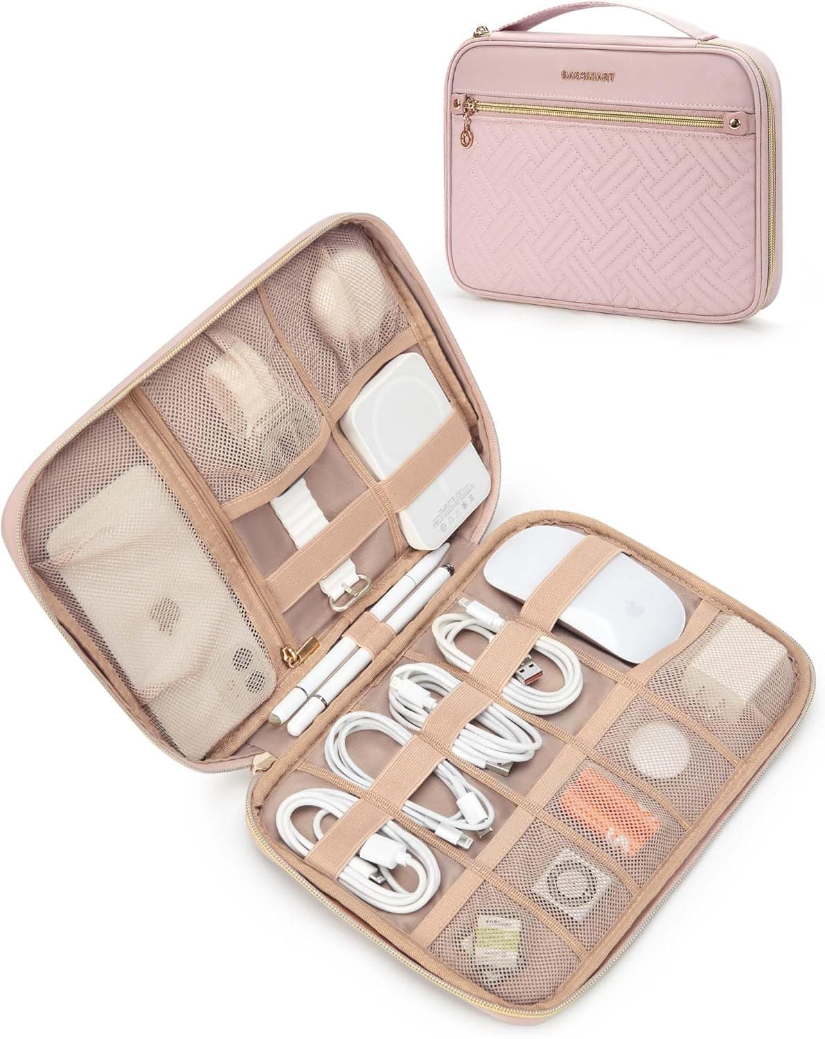 BAGSMART Electronics Travel Organizer, Portable Tech Accessories Cord Storage Case for Charging Cables, Pink