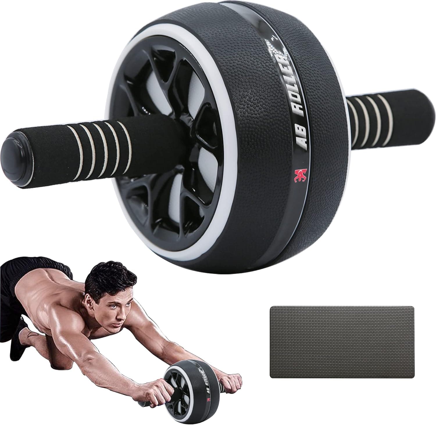 AB Wheel Roller, Exercise Abdominal Wheel Fitness for Gym & Home, Work-out Strength-Training Equipment with Knee Pad