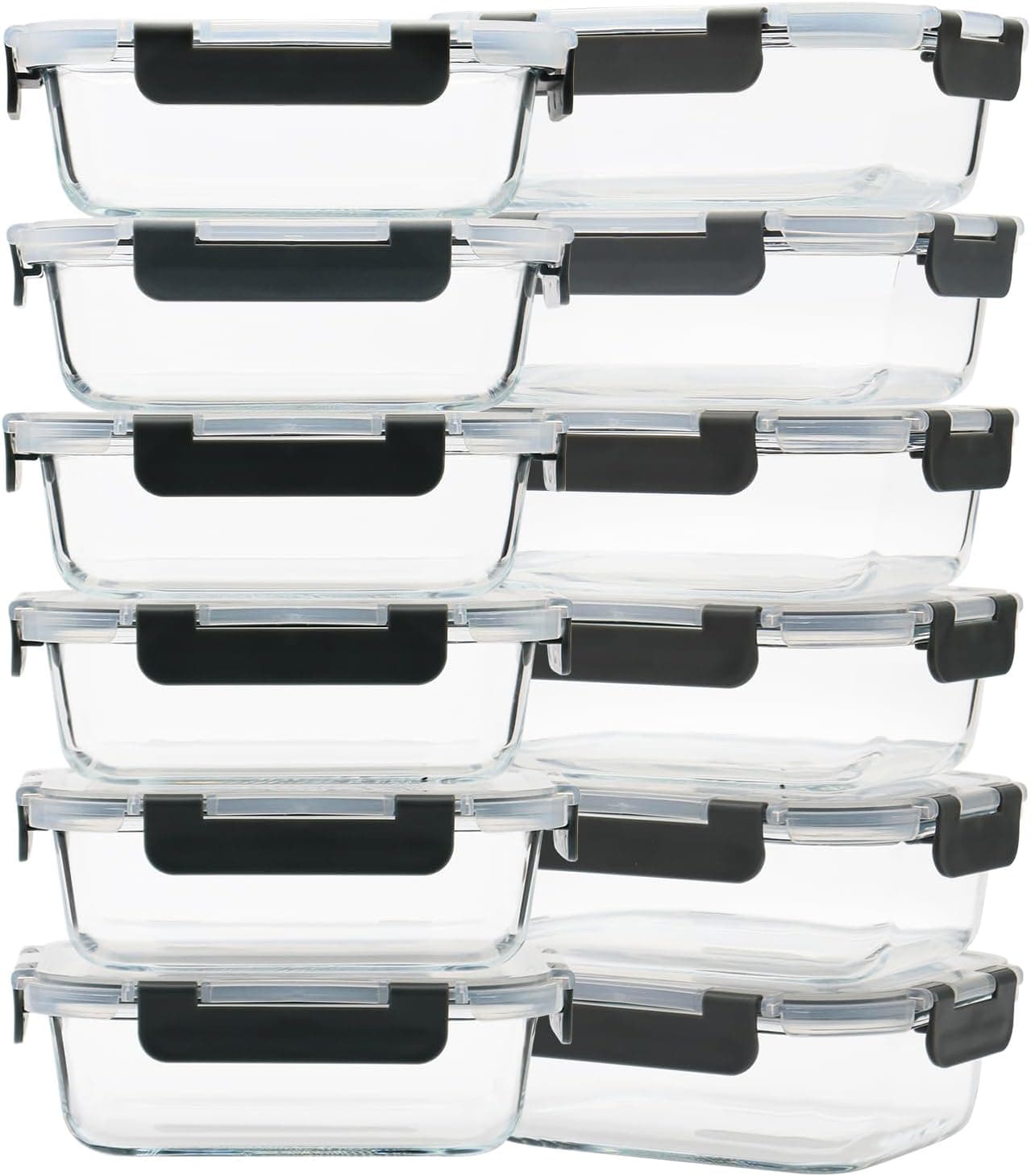 12 Pack 22oz Glass Meal Prep Containers, Food Storage Containers with Lids, Air-Tight, Leak-Resistant, Freezer to Microwave Safe - Grey Set