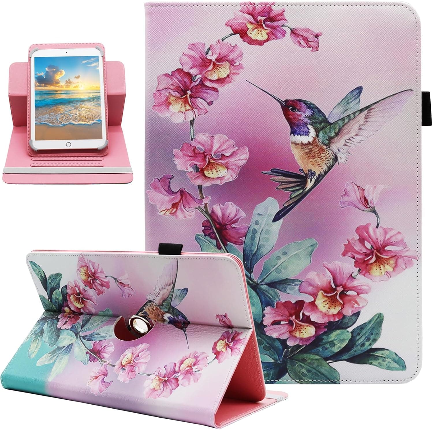 Universal 10 10.1 Inch Android Tablet Case, Dluggs PU Leather 360 Degree Rotating Multi-Angle Viewing Stand Case Cover for 10 10.1 and All 9.5-10.5 Inch Tablet, Bird