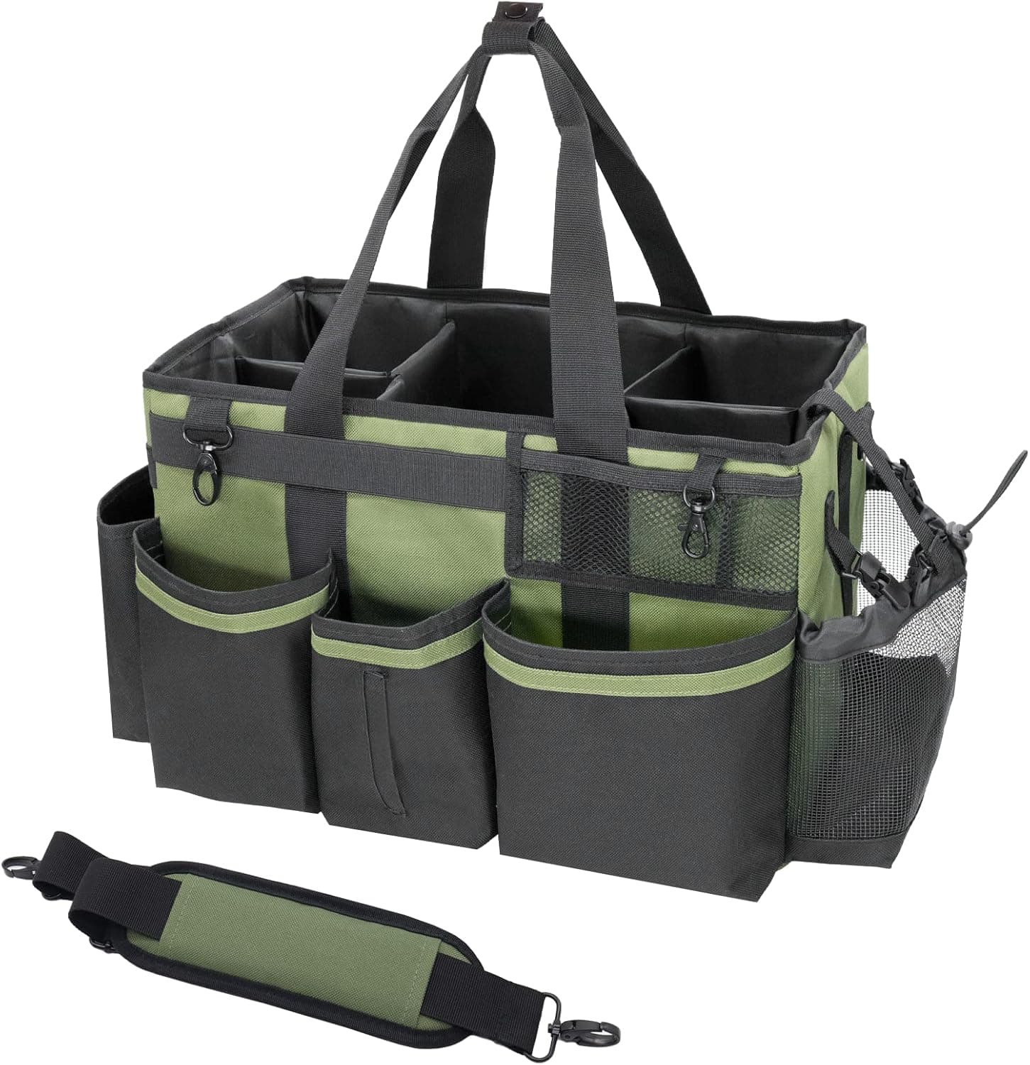 Wearable Cleaning Caddy Organizer with Handle & Shoulder Straps for Housekeepers, Under Sink & Car Cleaning Tool Organizer Bag with 4 Foldable Dividers (Green)