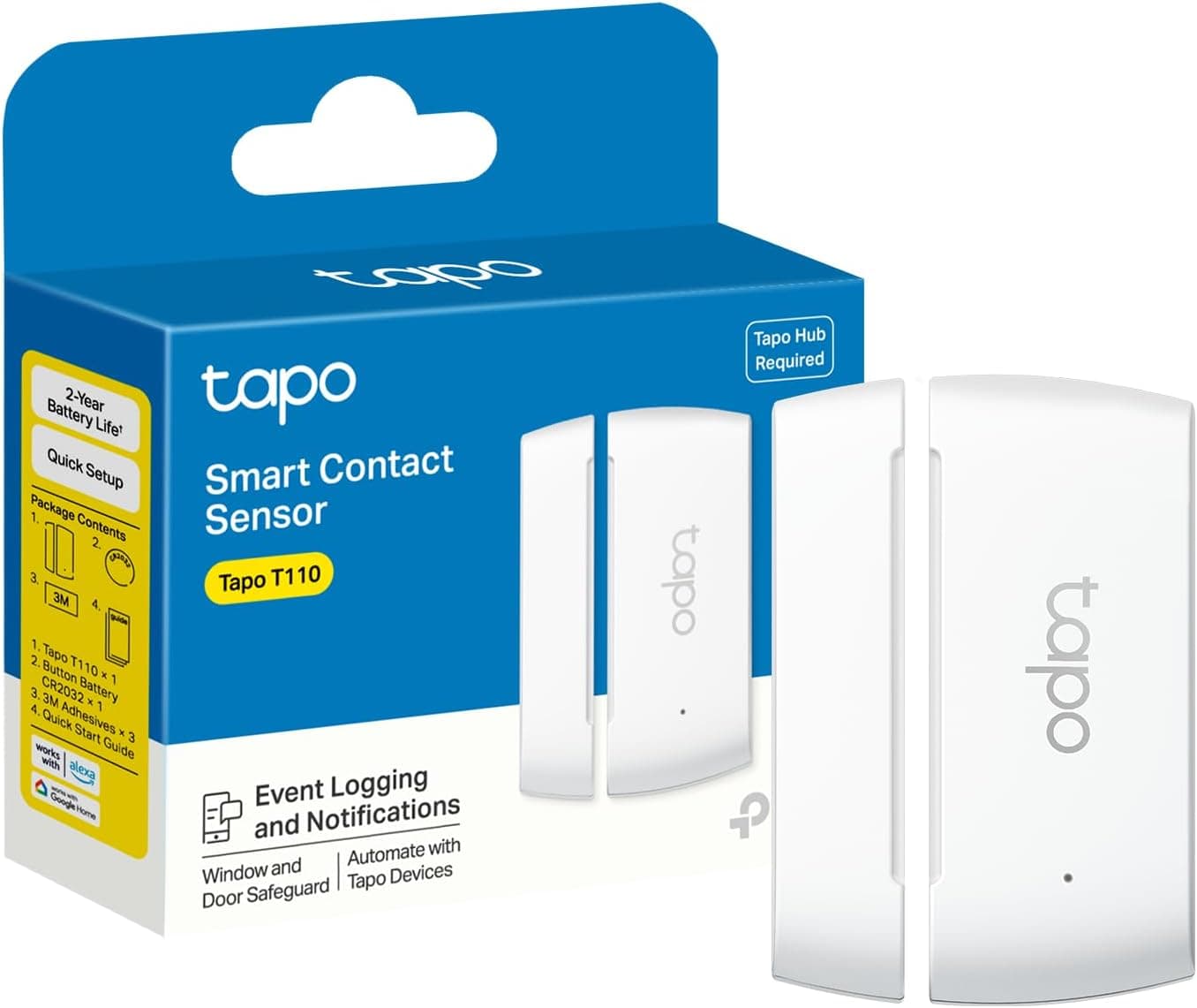 Tapo Door Sensor Mini, Requires Tapo Hub, Long Battery Life w/Sub-1G Low-Power Wireless Protocol, Contact Sensor, 15mm Wide Gap Allowed, Real-Time Notification, Smart Action (T110)