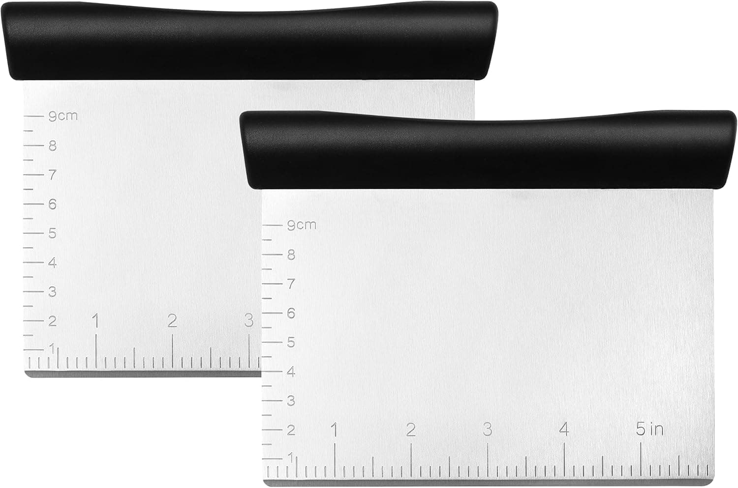 Spring Chef Bench Scraper and Dough Cutter - Stainless Steel Tool for Pizza, Bread - Kitchen Knife With Measurement Markings - 2 Pack - Black