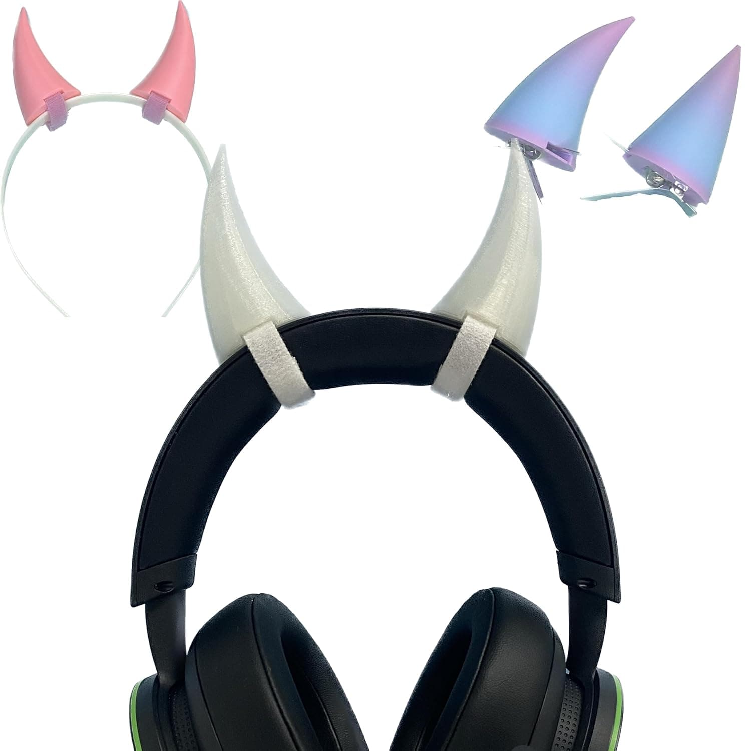 2x demon horns for Headset/Cosplay - Made In USA -16 Colors Combos (Glow N Dark)