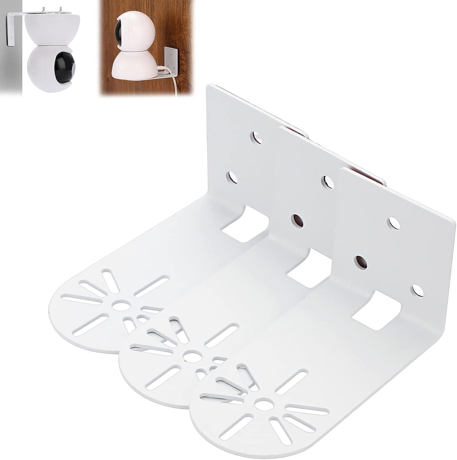 Sumnacon 3PCS Wall Mount Camera Shelf- Metal Small Wall Shelf with Adhesive,Universal Small Floating Shelf for Security Cameras, Speakers,White