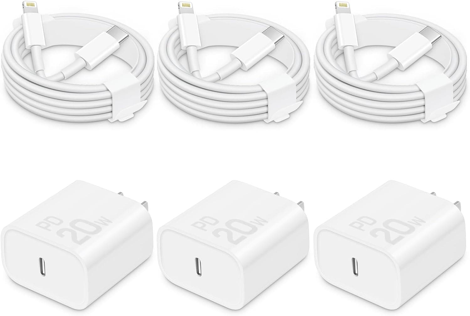 CXX Fast Charger for iPhone [3-Pack, MFi Certified], 20W USB-C PD Block with 6Ft Charging Cable Compatible with iPhone 14/13/12/11/Pro Max & iPad