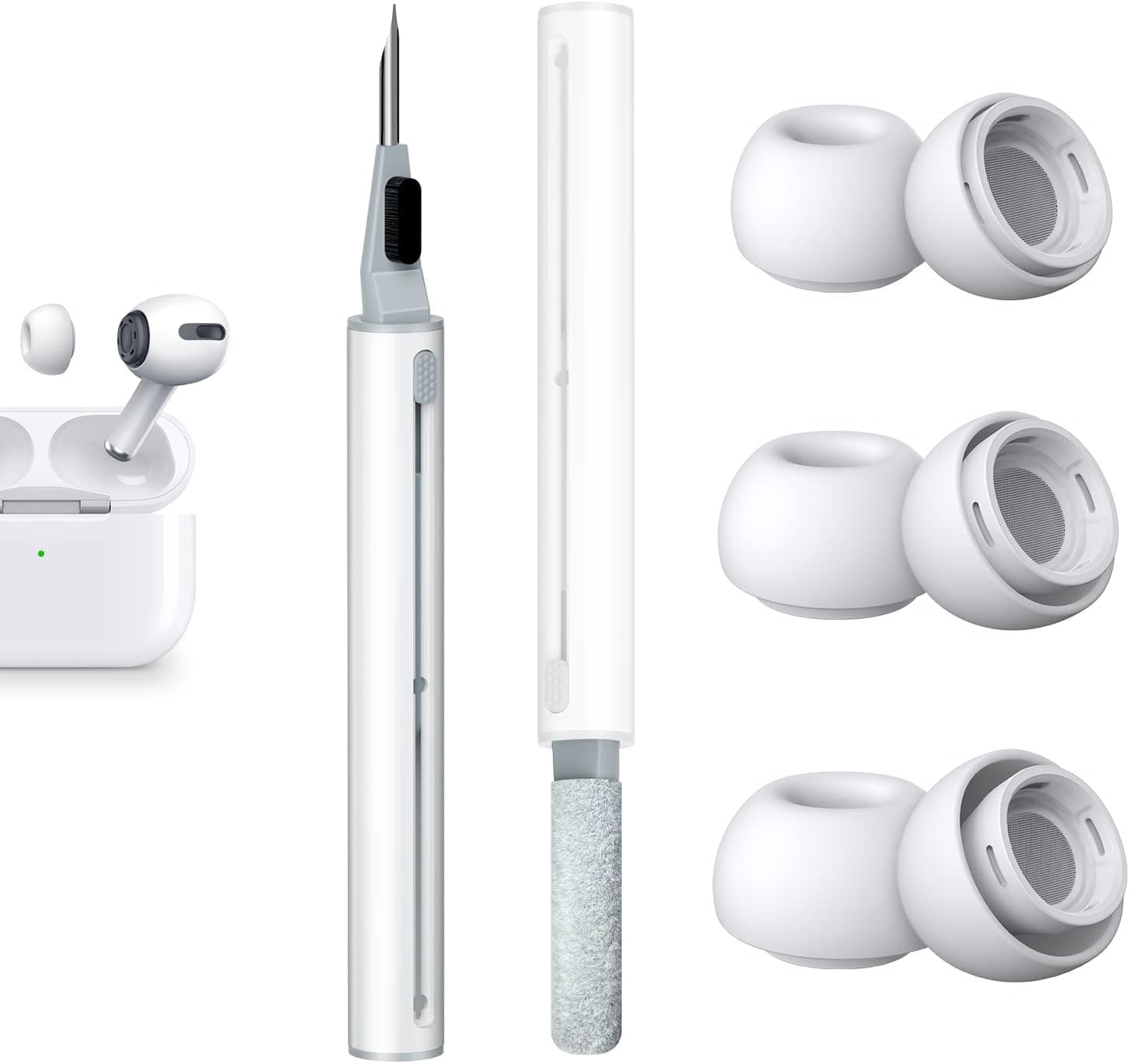 [3 Pairs] Replacement Ear Tips for AirPods Pro and AirPods Pro 2nd Generation with Noise Reduction Hole, 3 in 1 Cleaner Kit for AirPods 1 2 3 Pro/Pro 2, Silicone Ear Tips for AirPods Pro (S/M/L)