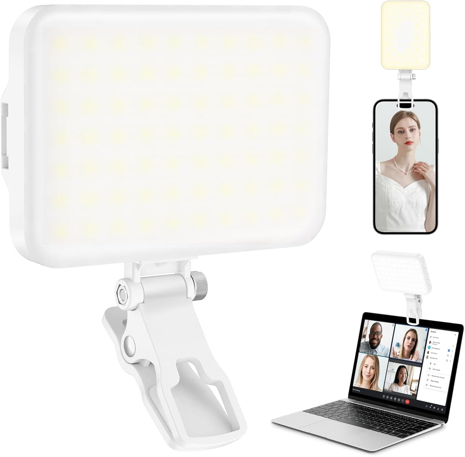 ALTSON 60 LED Portable Selfie Light Video Conference Lighting with Clip & Camera Tripod Adapter Rechargeable 2200mAh CRI 97+, 9 Light Modes for Phone iPhone Webcam Laptop Photo Makeup