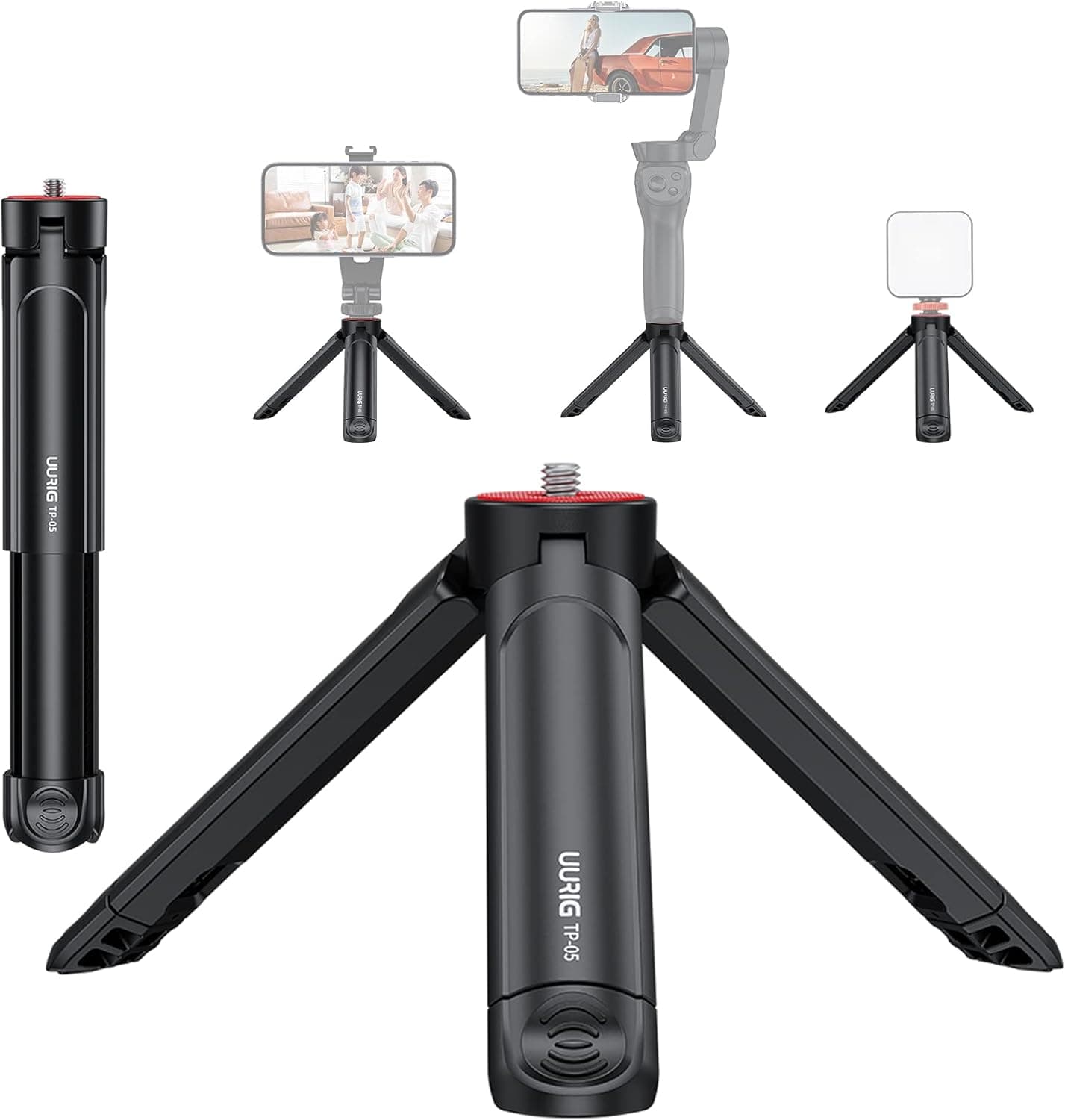 UURIG TP05 Extendable Mini Camera Tripod, Portable Selfie Stick Handle Grip Desktop Webcam Tripod with 1/4" Screw for DSLR Camera Webcam Phone Holder Selfie Stick Vlog Tripod