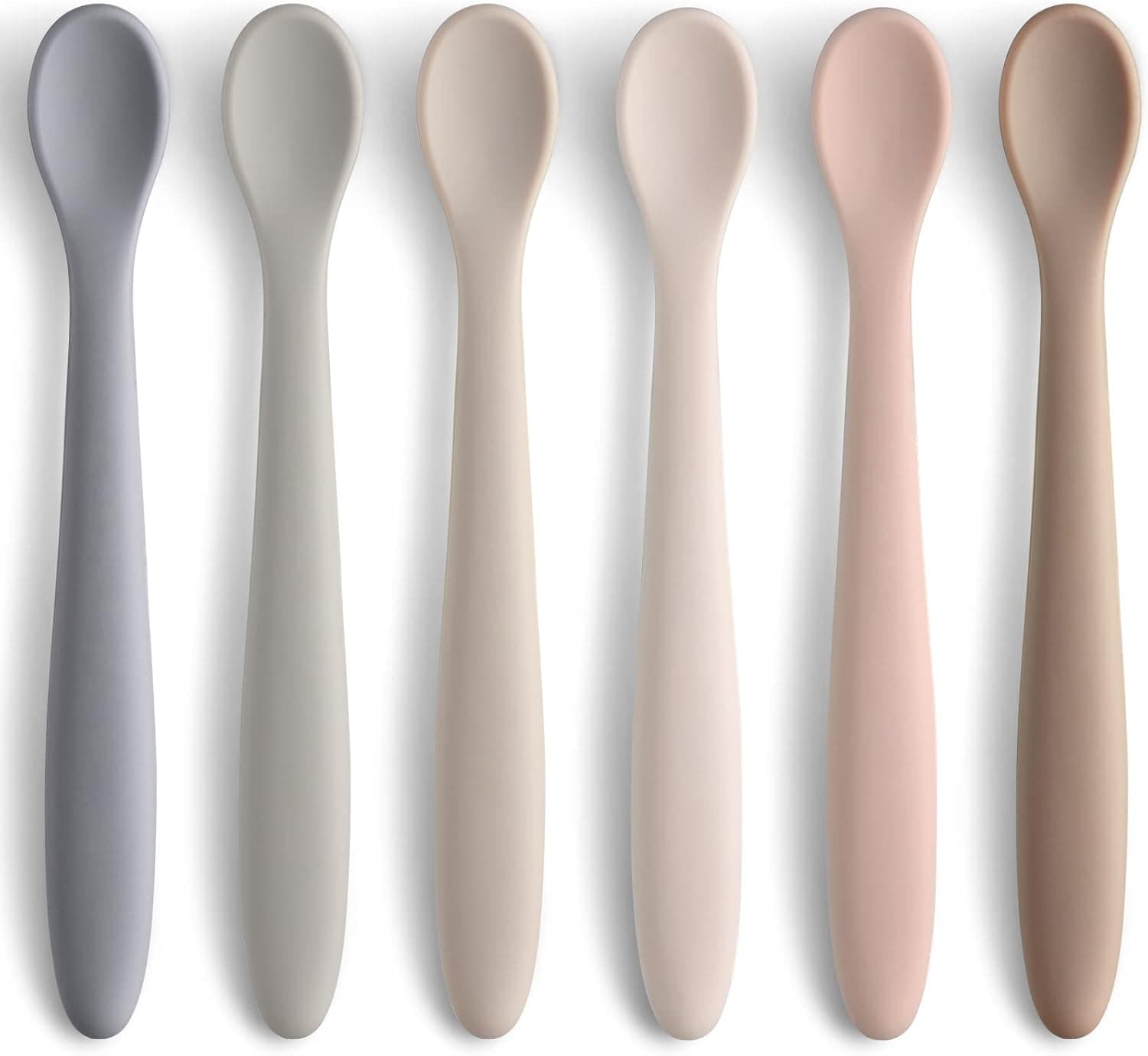 Silicone Baby Feeding Spoons, First Stage Baby Infant Spoons, Soft-Tip Easy on Gums I Training Spoon Self Feeding, Dishwasher & Boil-proof, 6 Pack
