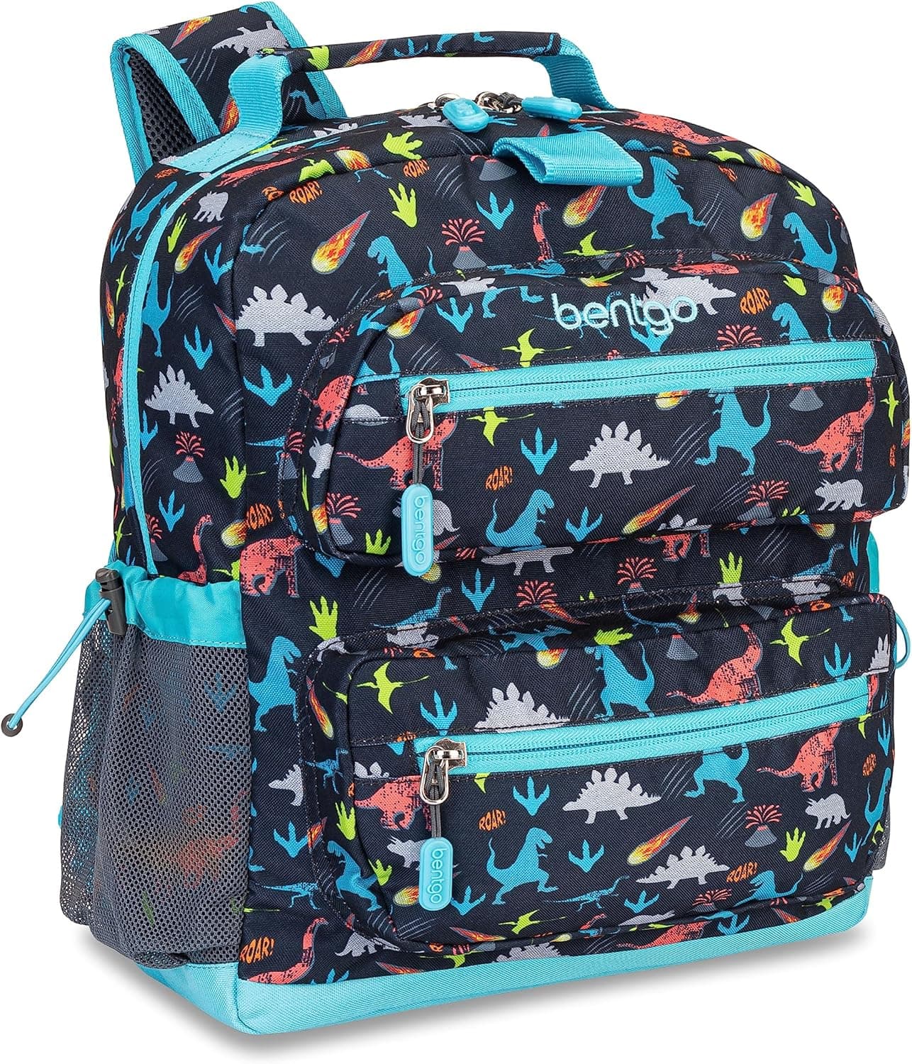Bentgo Kids Backpack - Lightweight 14” Backpack in Fun Prints for School, Travel, & Daycare, Ideal for Ages 4+, Roomy Interior, Durable & Water-Resistant Fabric, & Loop for Lunch Bag (Dinosaur)