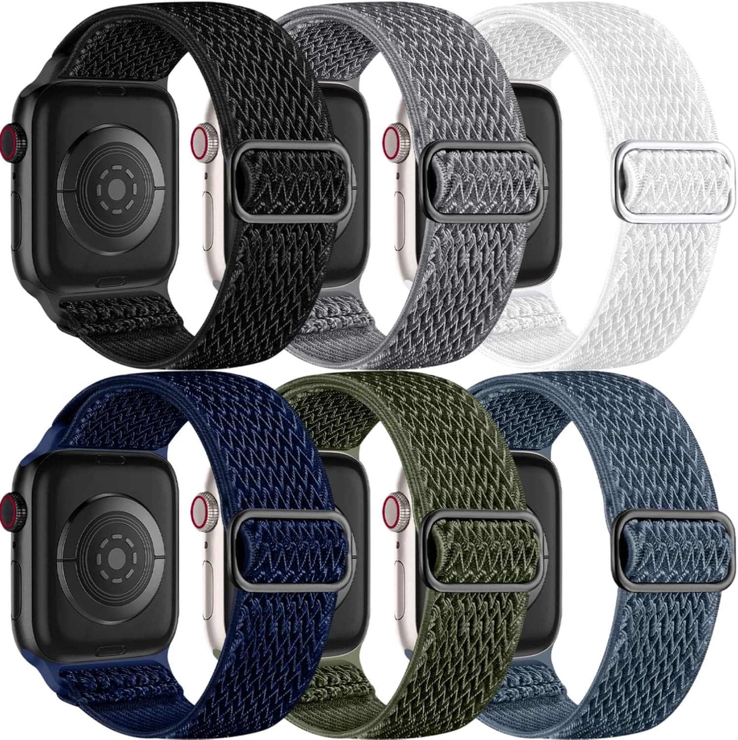 Lerobo 6 Pack Braided Bands Compatible with Apple Watch 44mm 45mm 42mm 49mm 46mm 41mm 40mm 38mm Women Men Stretchy Nylon Solo Loop Sport Strap for iWatch Ultra SE 3/2/1 Series 11 10 9 8 7 6 5 4 3 2 1