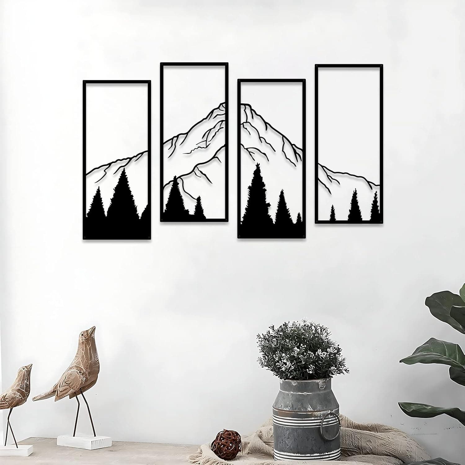 ruelen 4 Pcs Metal Mountain and Forest Wall Decorations Line Drawing Wall Art Minimalist Wall Decor Rustic Nature Home Wall Art Sculpture Office Living Room Bedroom