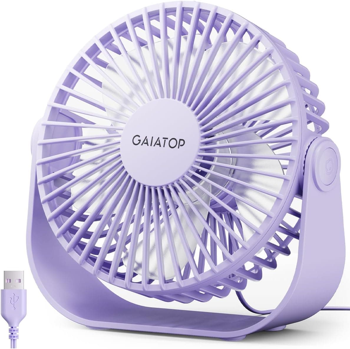 Gaiatop USB Desk Fan, 3 Speeds Strong Airflow, 5.5 Inch Portable 90° Rotate Quiet Cooling, Small Personal Table Fans for Bedroom Home Office Travel Purple