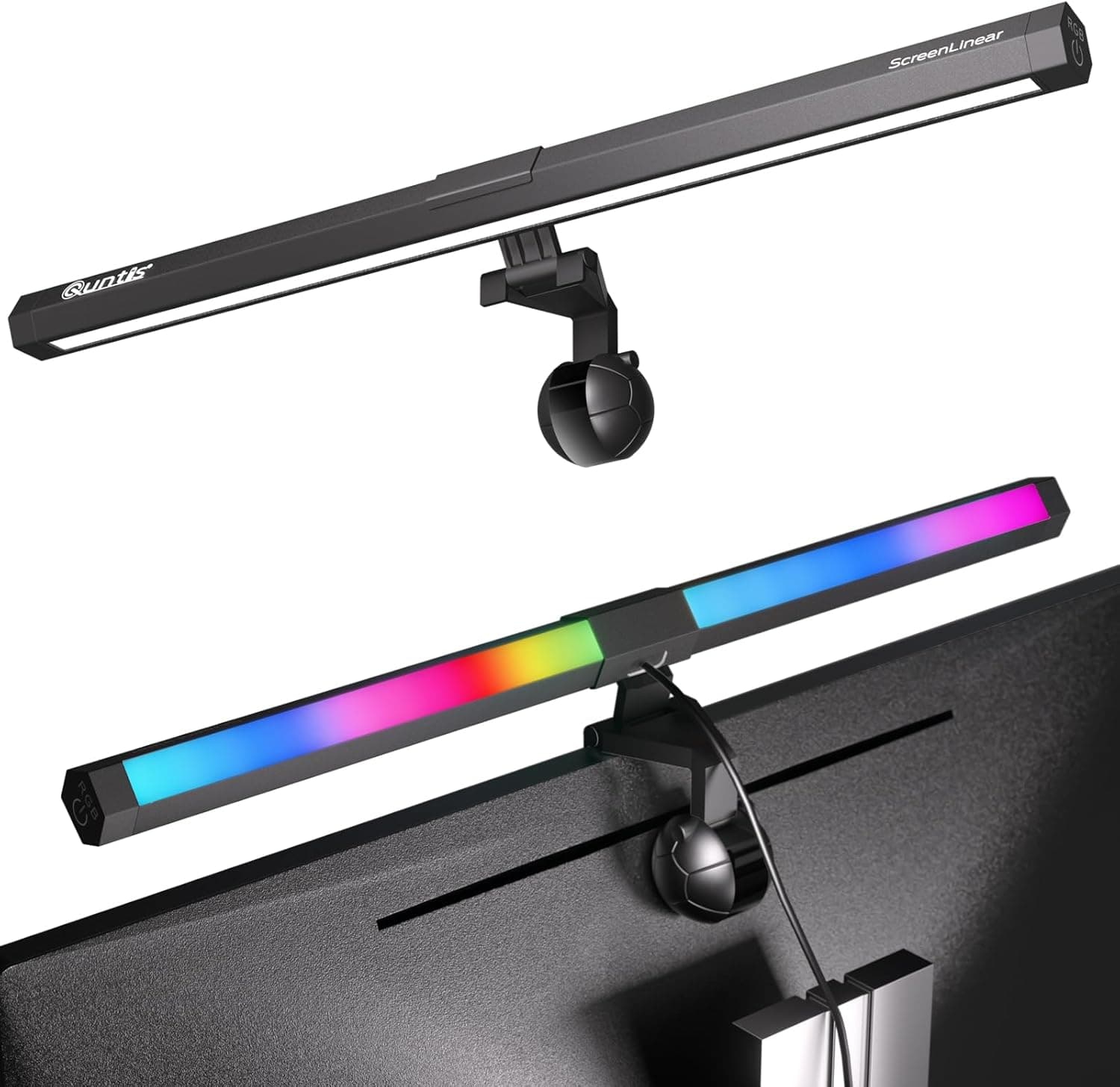Quntis Monitor Light RGB Backlight, Eye-Care Computer Lights Bar Gaming Office Desk Lamp, 15 Modes Backlight, 3 Color Temperature & Brightness Dimmable Front Light, Ra95 Screen No Glare Monitor Lamp