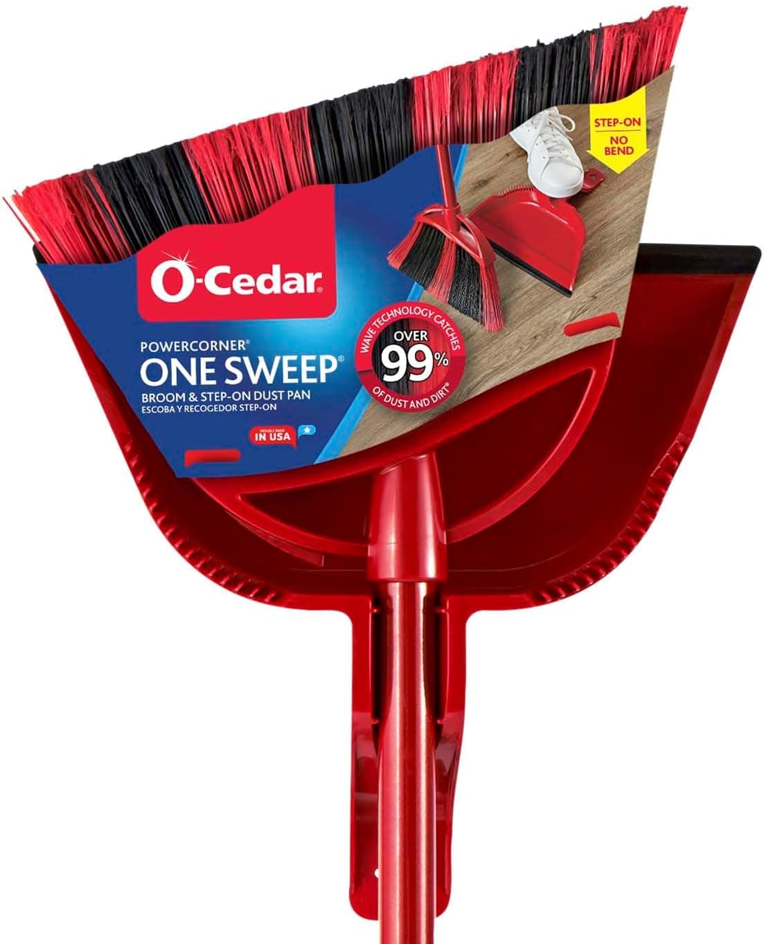 O-Cedar One Sweep Broom with Step-On Dustpan | Remove 99% with One Sweep | Lightweight Quiet Cleaning Tool | Ideal for Pet Owners