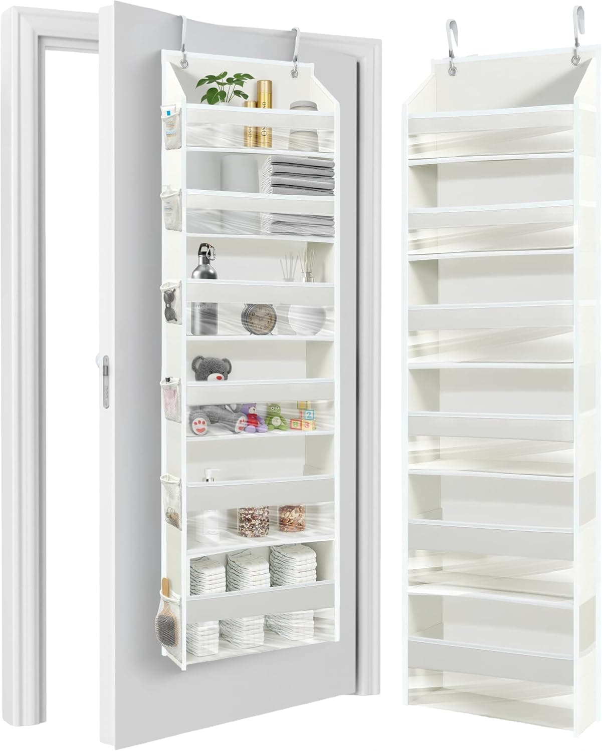 HOMELUX THEORY Over The Door Organizer Hanging - 50lbs Load 6 Large Front & 12 Side Pockets, 1 Pack Over The Door Shoe Organizer, Hanging Closet Organizer For Toys, Diaper - Sewing Organizers (Ivory)