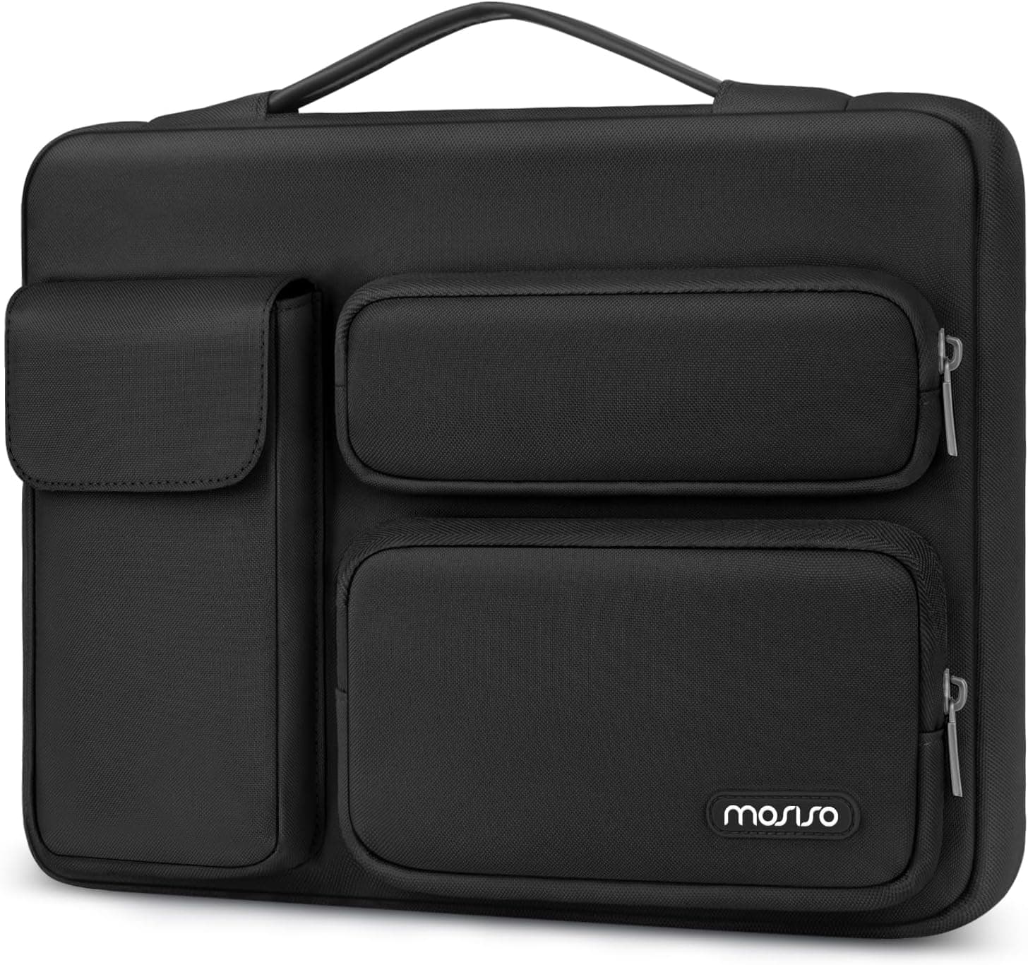 MOSISO 360 Protective Laptop Case 13.3 inch, 13-13.3 inch Laptop Sleeve Compatible with MacBook Air/Pro 13 / Pro 14, HP Dell ASUS Lenovo,Side Open Bag with 2 Raised&1 Flapover Pockets, Black