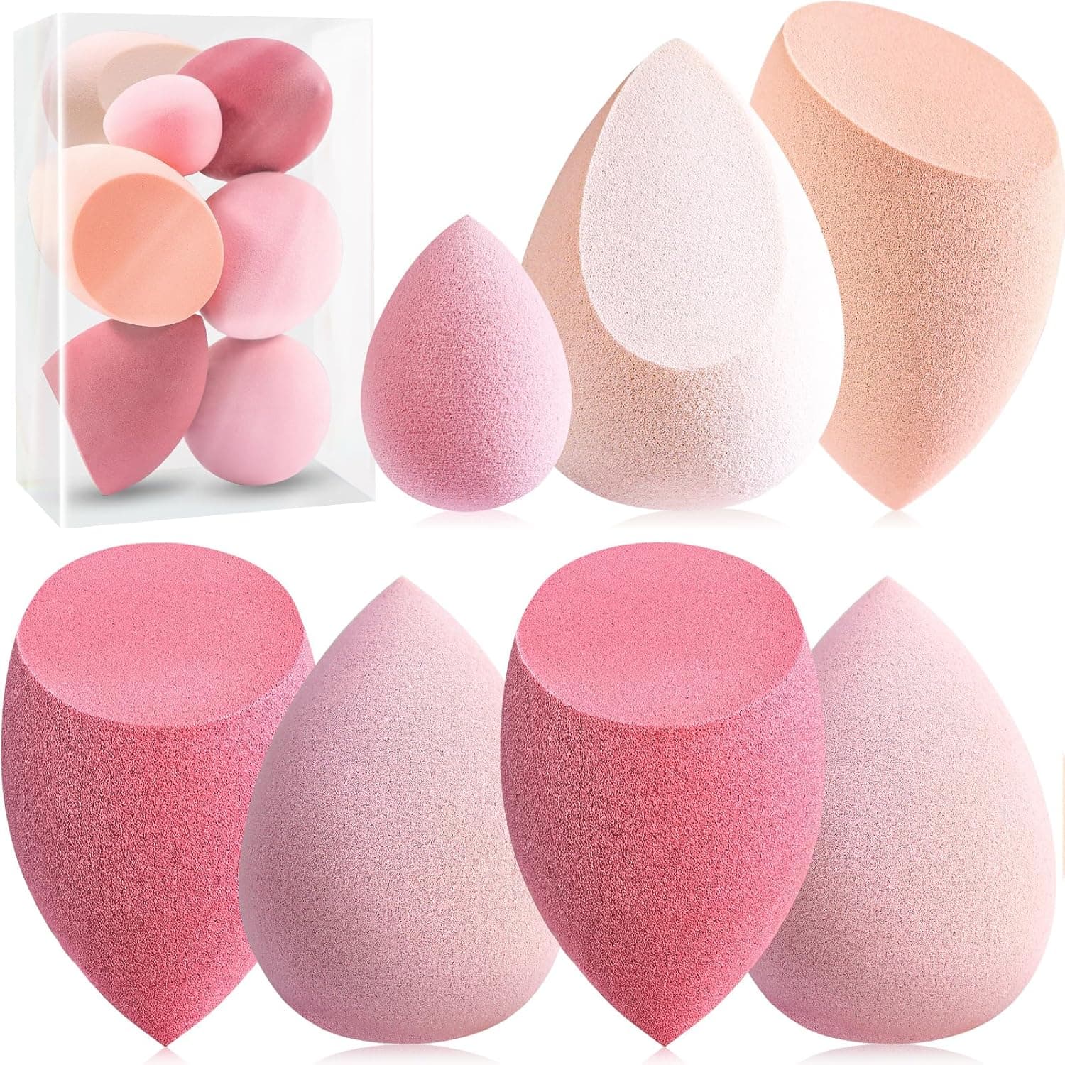 Makeup Sponge Set Foonbe Blender Sponges 7 Pcs for Liquid, Cream, and Powder, Latex Free, Multi colored Beauty Sponges with 1 Mini Sponge, Vegan & Cruelty-Free, Stocking Stuffers for Women