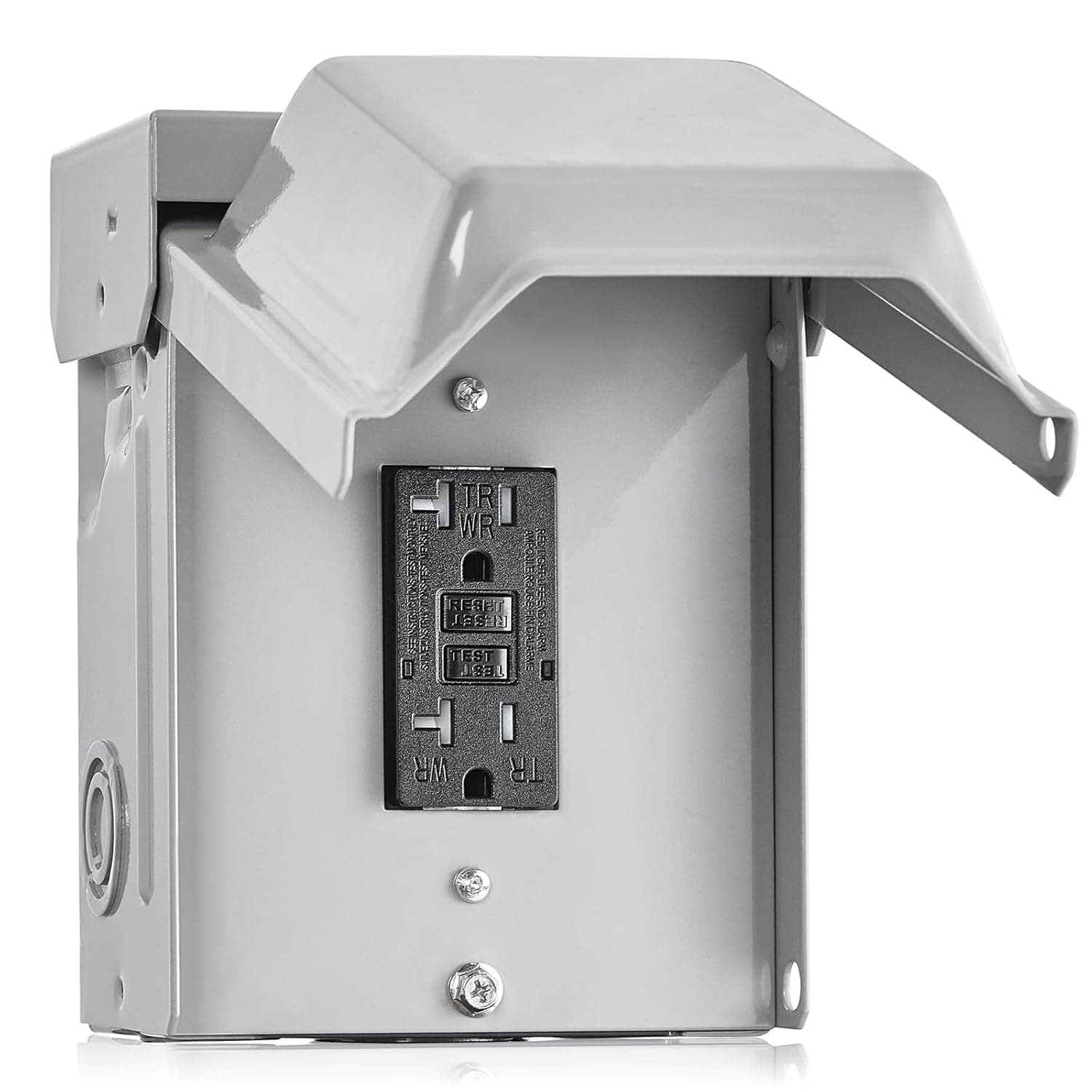 SURAIELEC Outdoor Outlet Box, 20 AMP WRTR GFCI Receptacle, Rainproof 3R Enclosure, Weatherproof All Metal Electrical Outlet Cover, Power Plug for Halloween Decorations, Patio Lights, ETL Listed