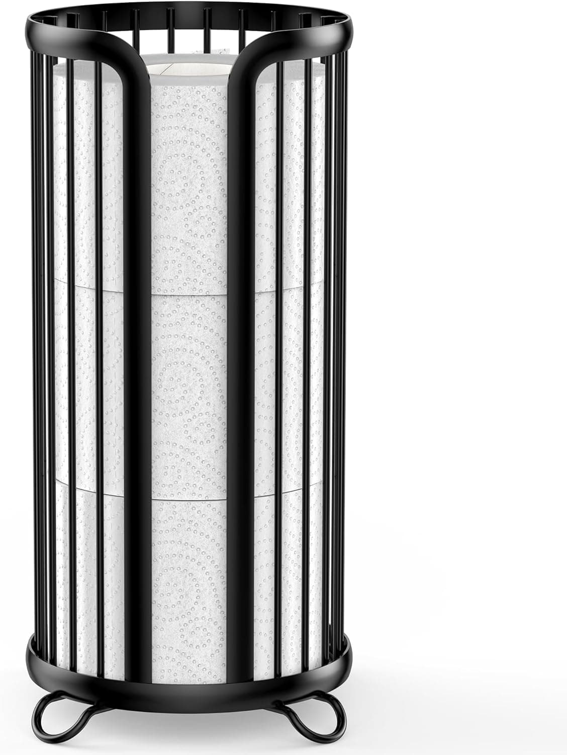Toilet Paper Holder Stand, Freestanding Toilet Tissue Organizer, Minimalistic Storage Solution, Reserve Mega Rolls-Modern Black