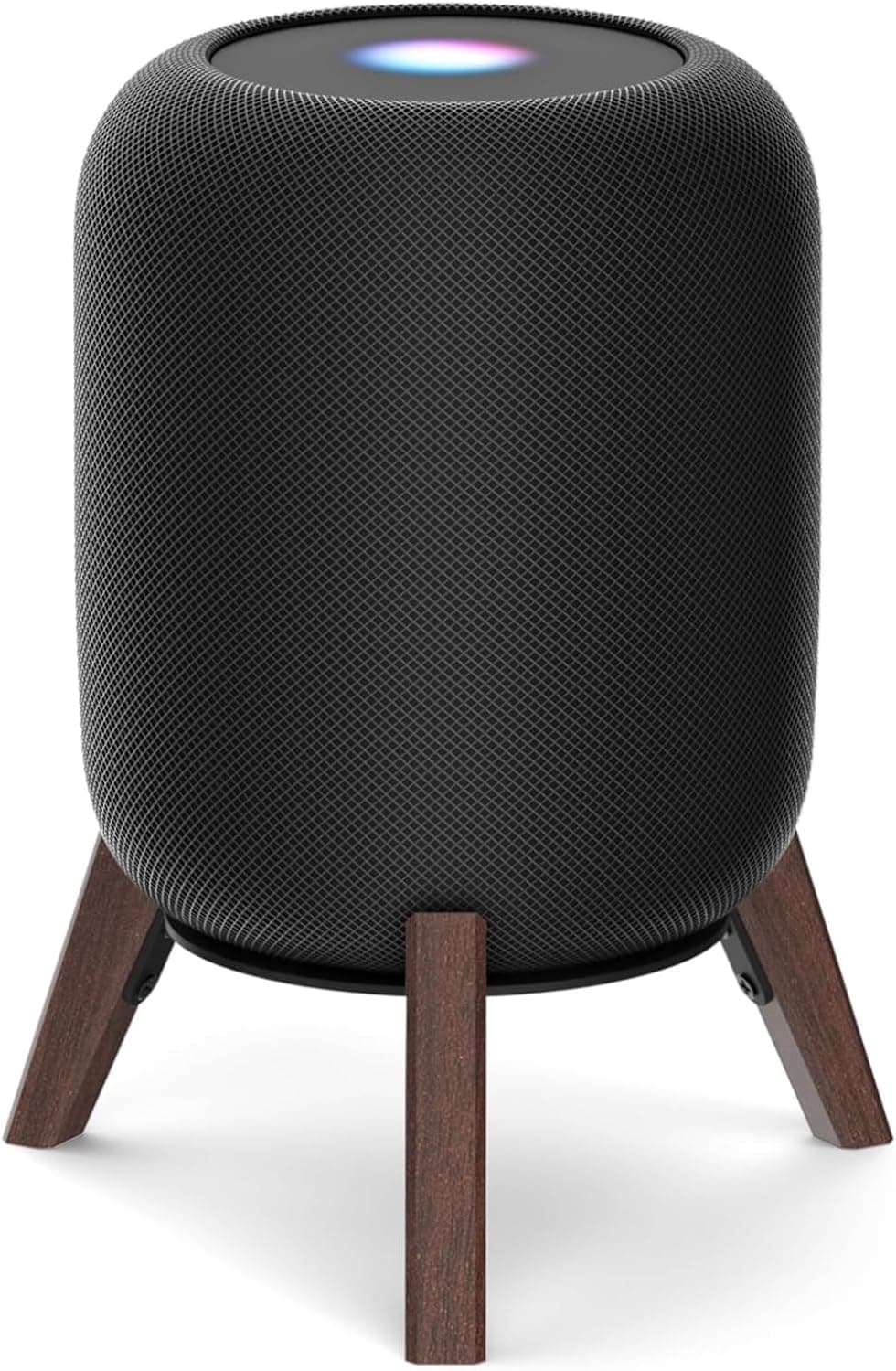 Table Wood Stand for HomePod 2nd Gen Speaker with Dust-Proof Cover, Anti-Slip Wooden Desktop Speaker Stand Compatible with Homepod 2 Wood Tripod Holder with Sturdy Metal Frame, Black