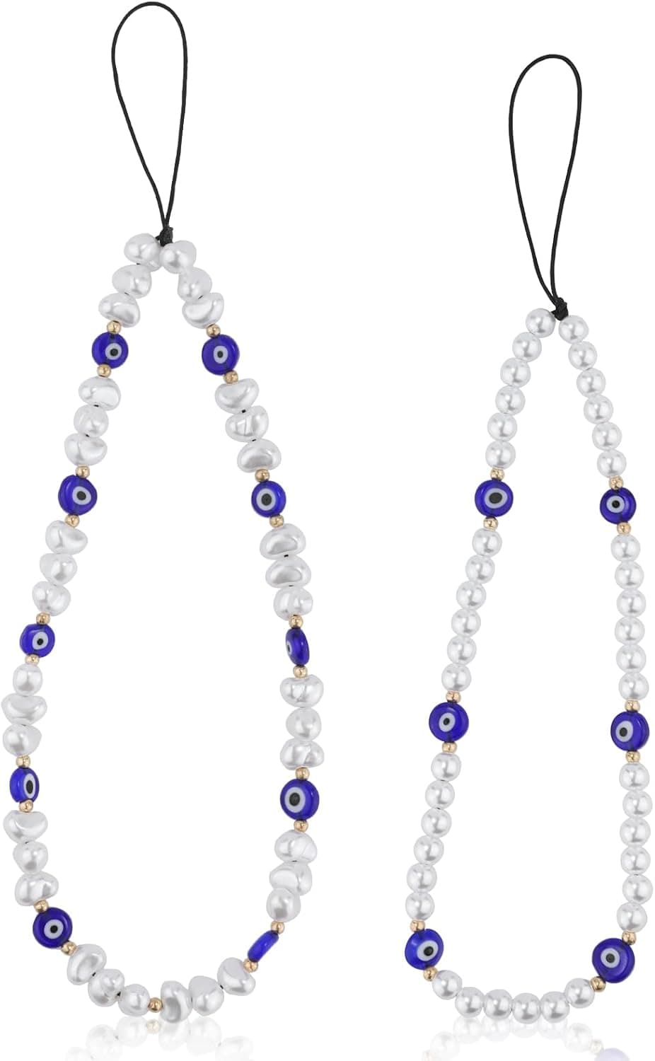LUTER 2pcs Beaded Phone Charms, Round Special-shaped Evil Eye Beaded Lanyard Handmade Anti-lost Phone Wrist Strap Cute Keychain Phone Chain Evil Eye Phone Charm for Men Women Couple
