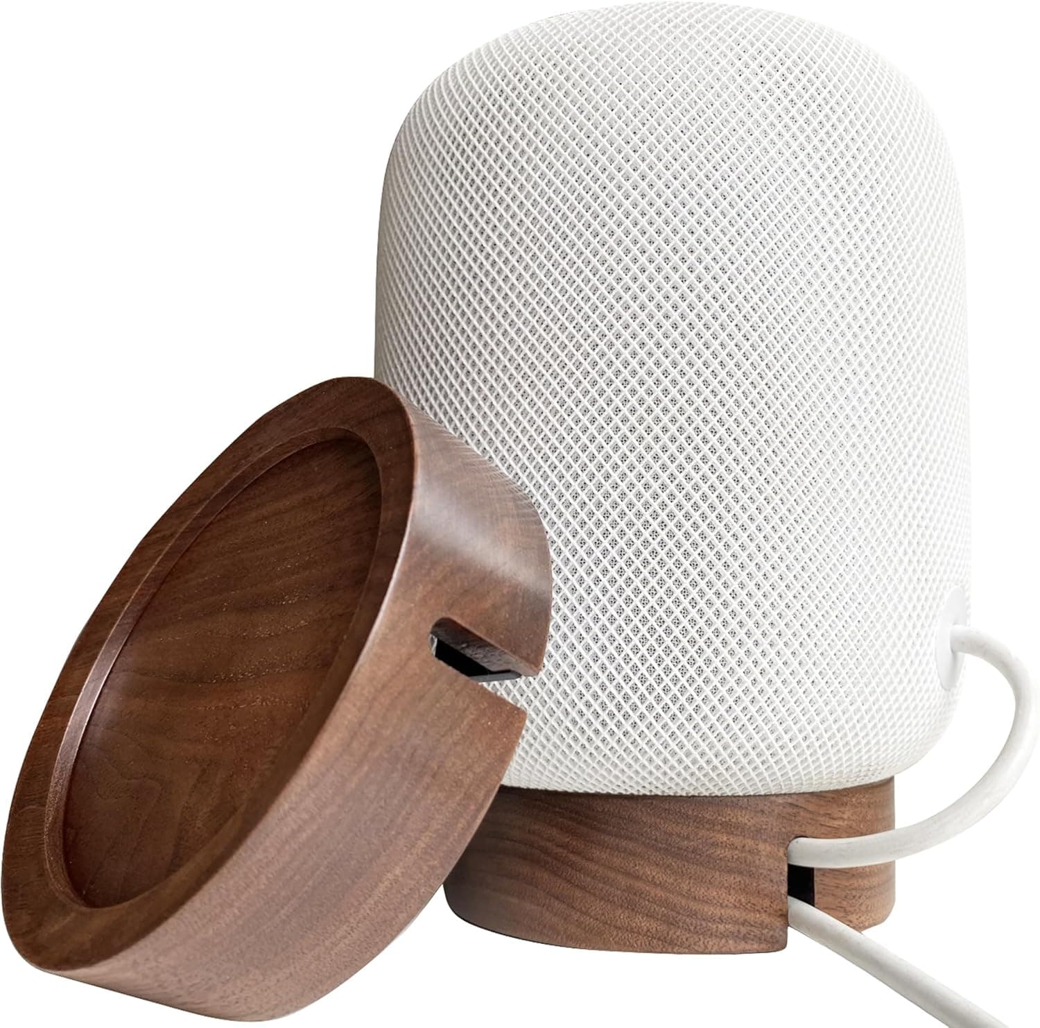 Elevate Your HomePod with Our North American Black Walnut Wood Stand - Unique Texture, Clever Cord Storage (Black Walnut)