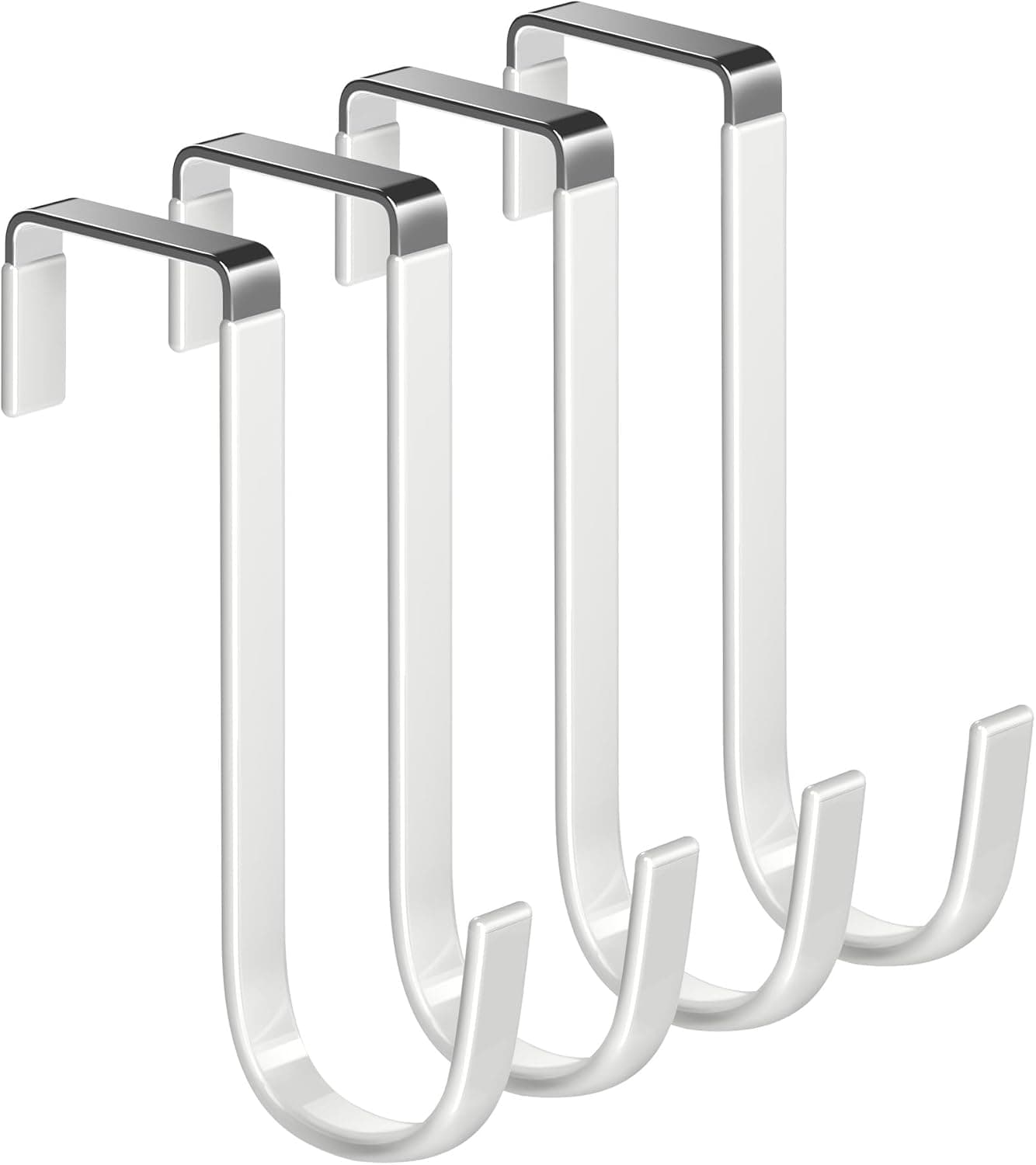 Over the Door Hooks 4Pcs L=5.5" Fit 1 3/8" Door Steel with White Rubber Coating Hanging Towel Robe Clothing Hanger for Bathroom Room Wreath Ironing Board Holder Cute Thin Single Heavy Duty