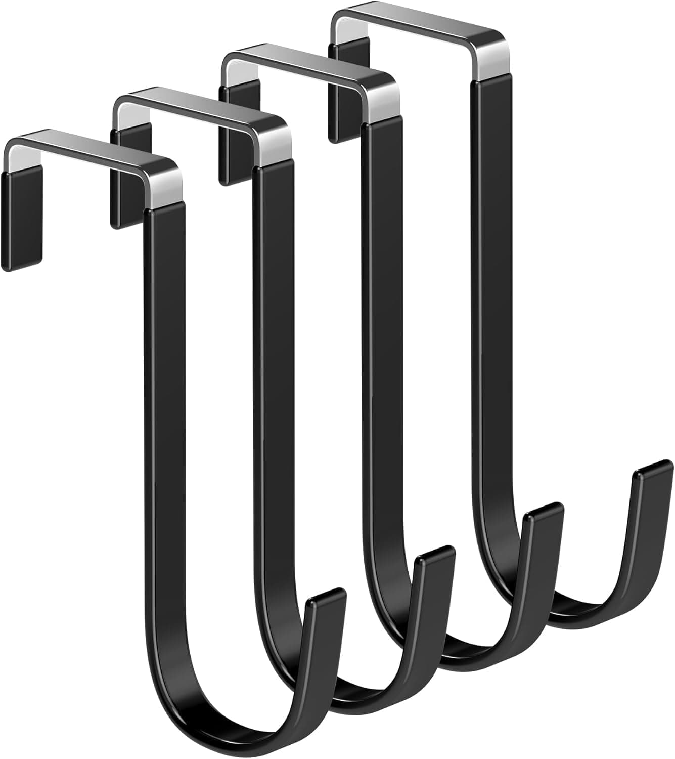 Over The Door Metal Hooks with Plastic Coating 5.5" Fit 0.5" to 1 3/8" Door 4 Pcs Heavy Duty Single Towel Robe Rack Wreath Bathroom Shower Hanger Shoe Organizer Ironing Board Short Black