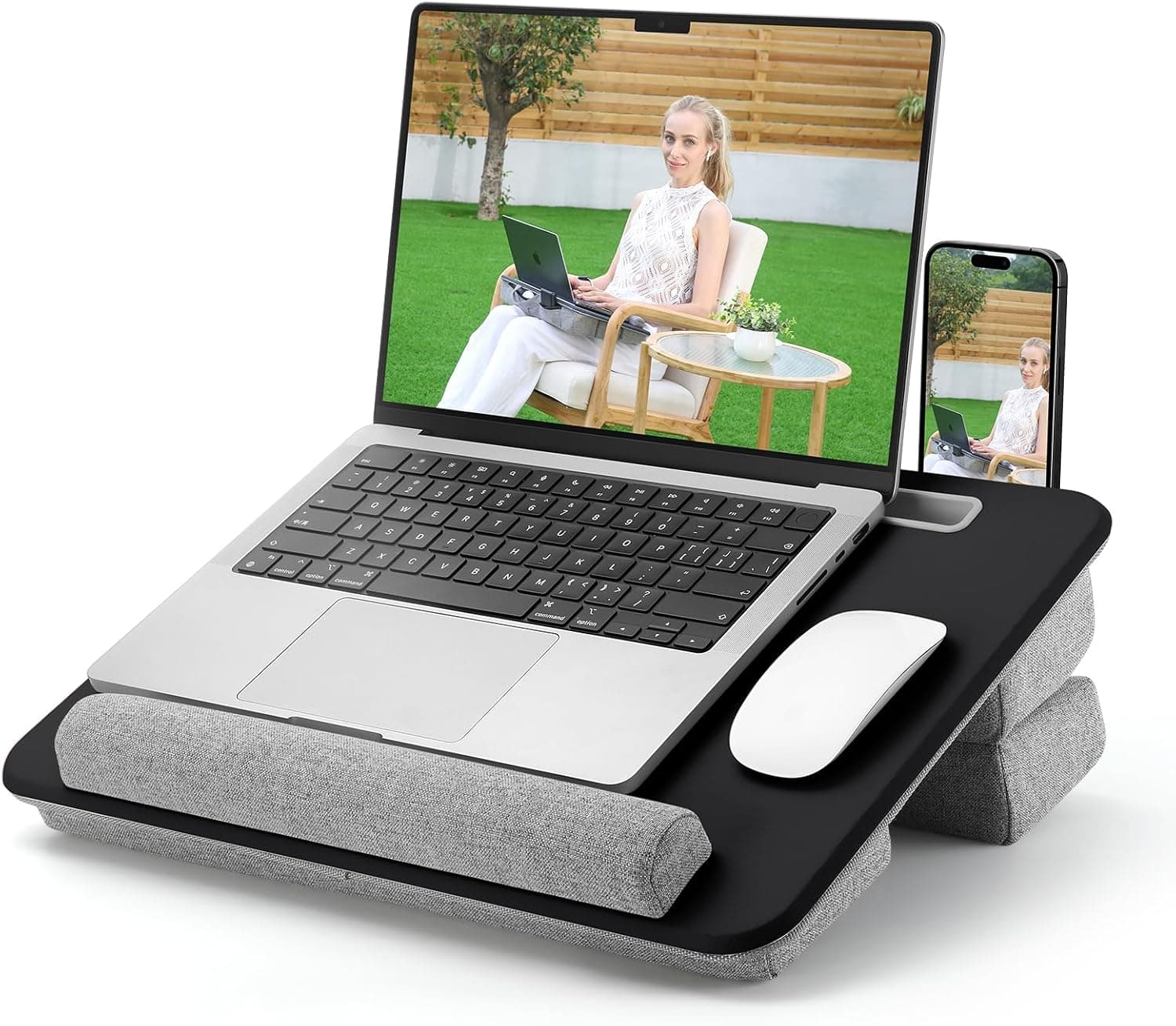 Adjustable Laptop Lap Desk, Lap Desk with Cushion, Storage Function, Cubbies for Home Office Adults Students, Laptop Stand for Lap with Tablet & Phone Holder, Fits up to 15.6 Inch