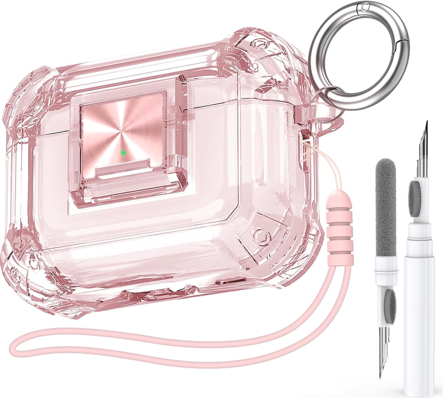 for AirPods Pro 2nd Generation Clear Case Cover with Secure Lock Clip Full Drop Protection,High-Transparent Soft TPU Material and Equiped with Cleaner Kit (Pink)