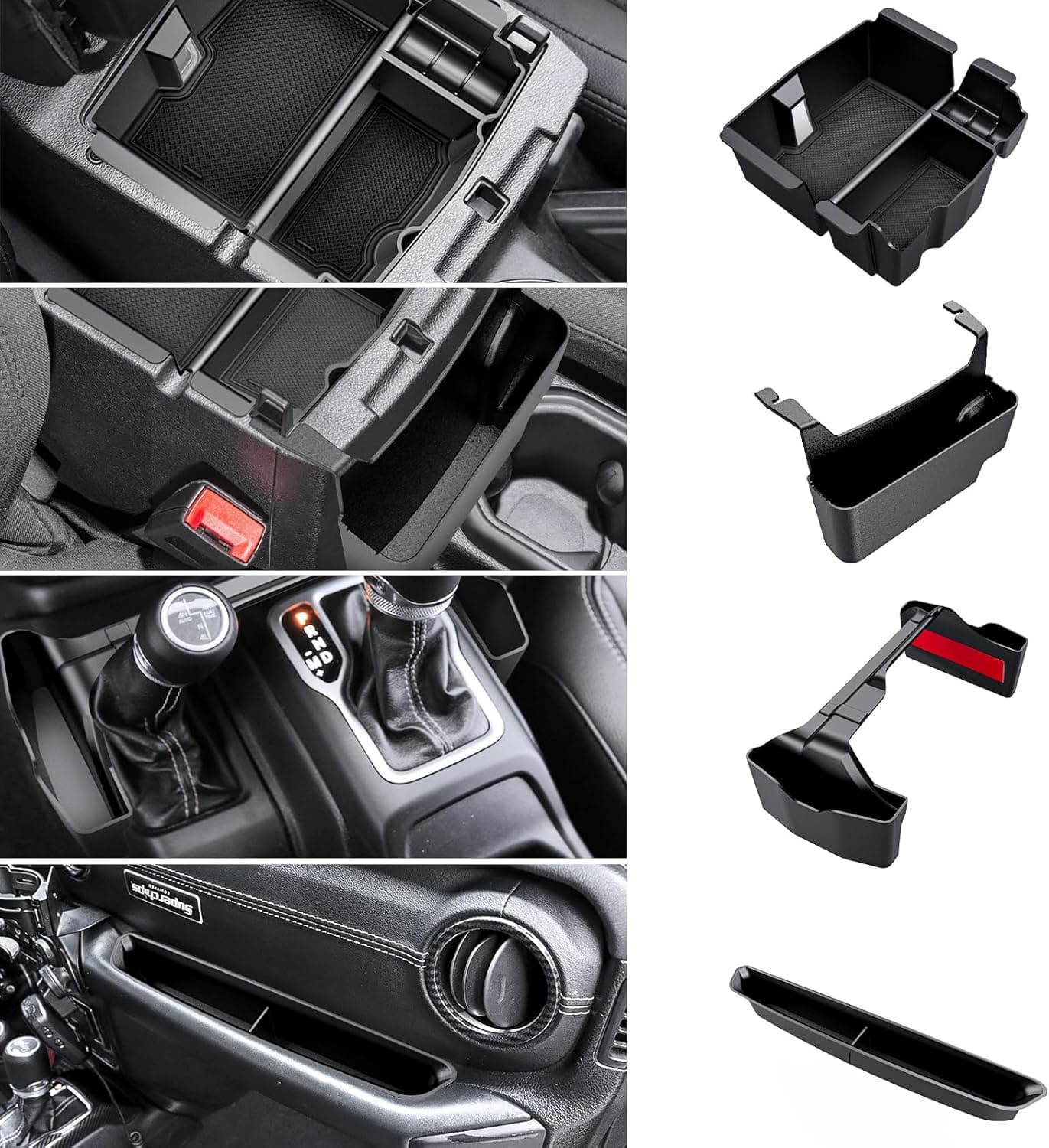 4PCS Center Console Organizer for 2018-2022 2023 Jeep Wrangler JL JLU and Gladiator JT Accessories Gear Shift Side Tray Organizer,Hanging Armrest Storage Box (Not for JK/JKU)