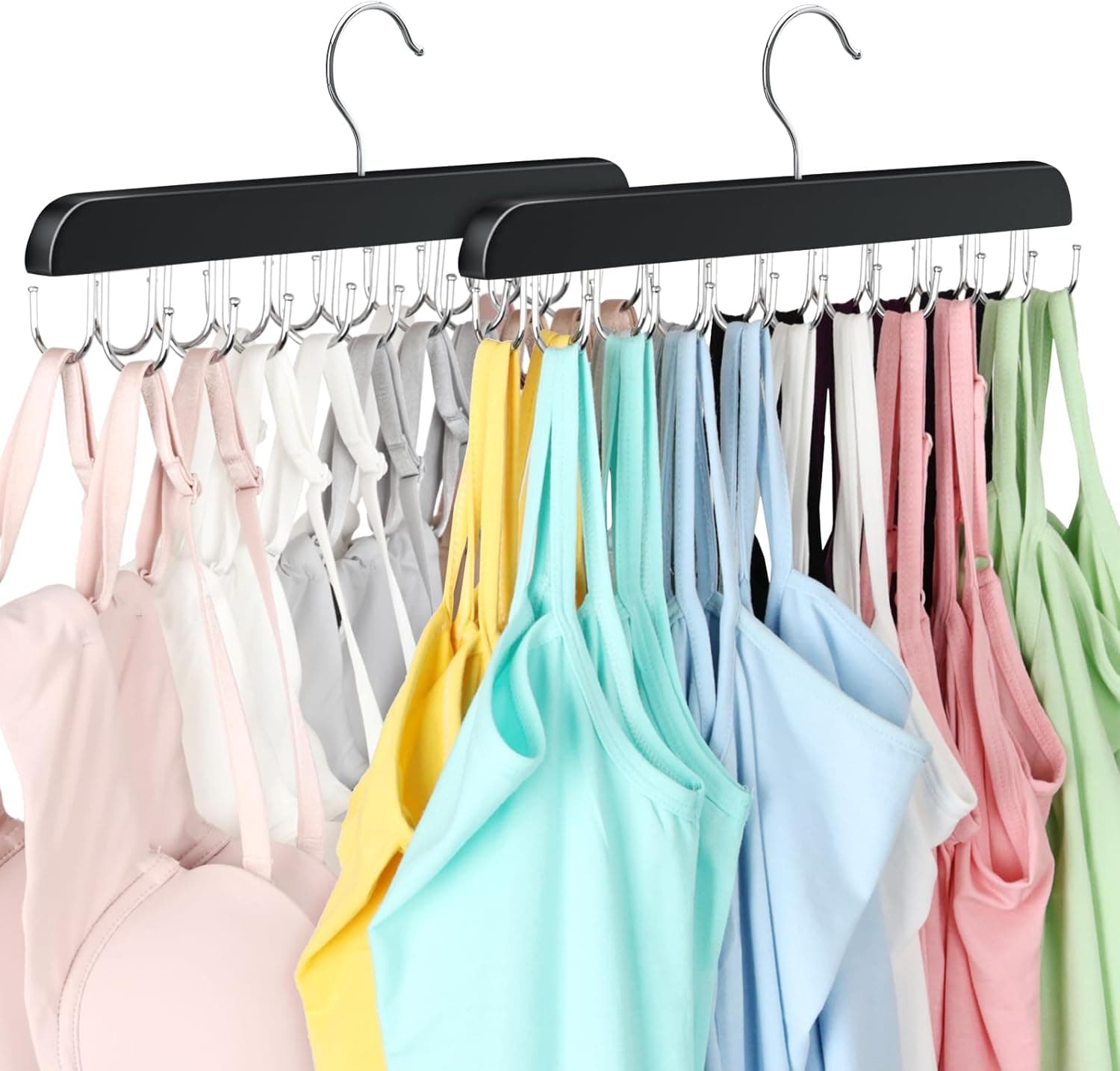 2 Pack Bra Hanger, Capacity Foldable Tank Top Hanger with 20 Hooks, Bra Hangers for Closet Organizer, Premium Wooden Space Saving Hangers Closet Organizers and Storage for Dorm & Apartment