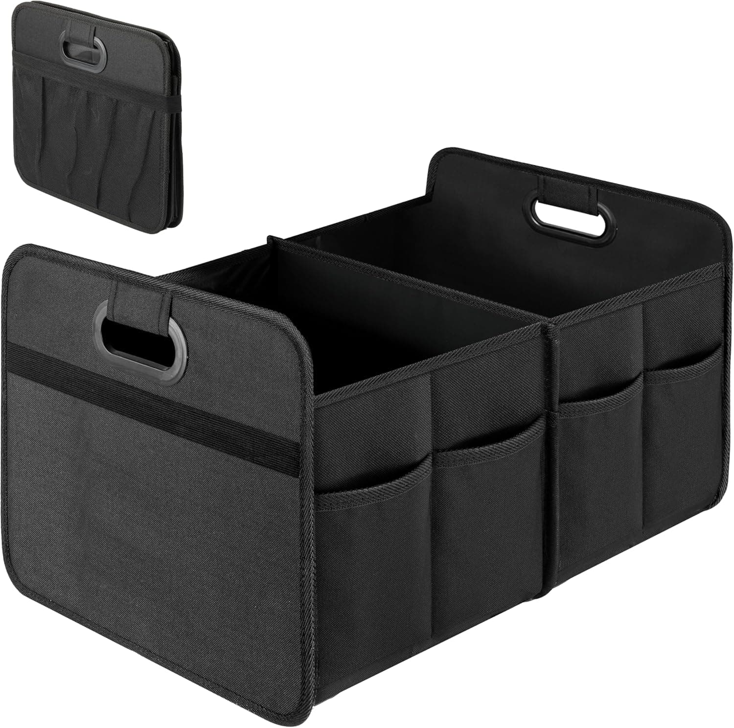 Simple Deluxe Car Trunk Organizer, 2 Compartments Collapsible Trunk Storage, Anti-slip Design, Made of Waterproof 600D Oxford Polyester, Suitable for SUV, Minivan, Truck, Standard Size, Black