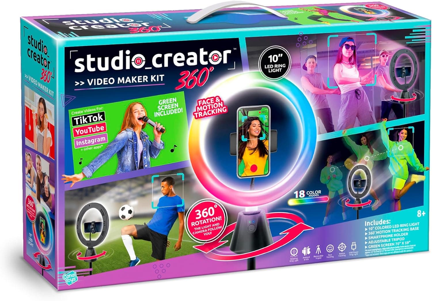 Canal Toys Studio Creator 360 Video Maker Kit, Green Screen and Tripod, Face and Motion Tracker, 10" Light Ring