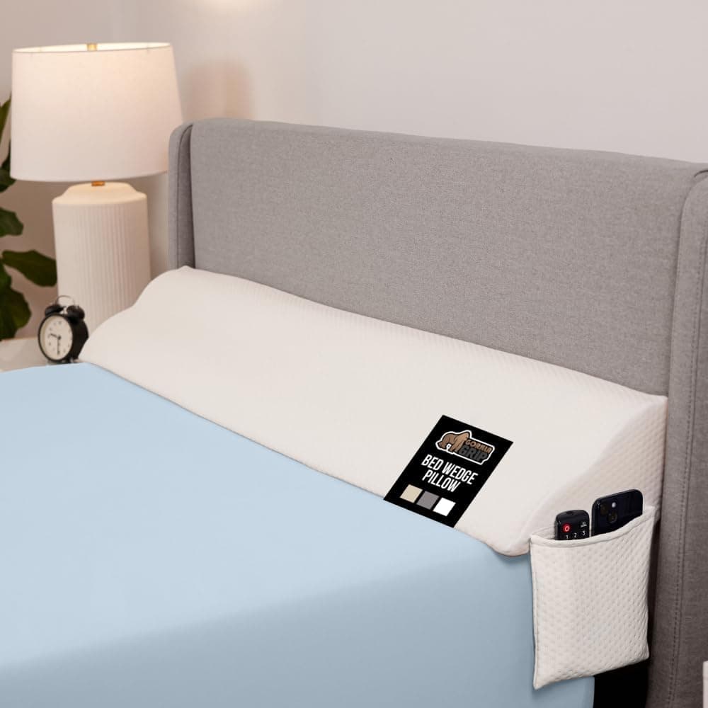 GORILLA GRIP Queen Bed Wedge Pillow for Headboard Gap, Filler Between Mattress Gaps, US Designed, Comfortable Supportive High Density Cushion Foam Pillows, Stay in Place Gripping Dots, White