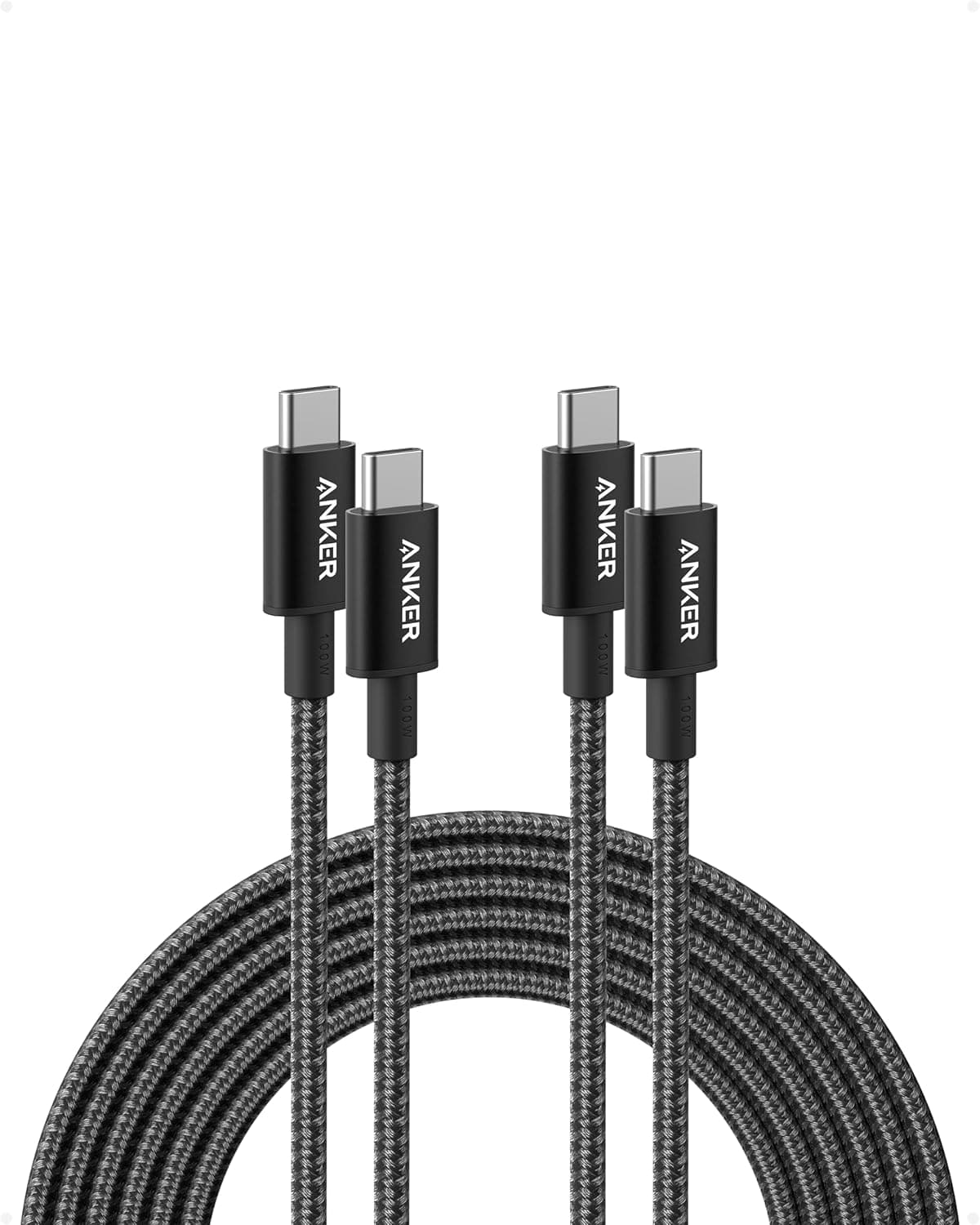 Anker USB C to USB C Cable (10FT, 2Pack), Type-C 100W Charger Cord Fast Charging for iPhone 17 Series,MacBook Pro 2020,Pixel and More(Black)