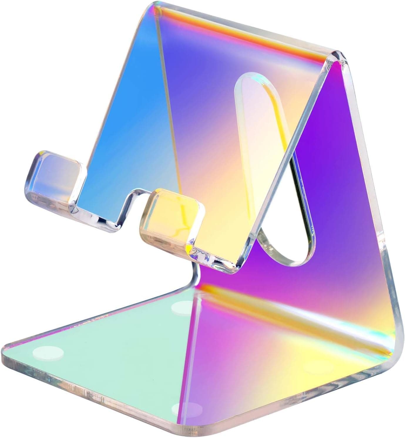 Tomorotec Iridescent Acrylic Cell Phone Stand, Portable Phone Holder for Desk Non-Slip Desktop Smartphones Holder Compatible with iPhone Samsung Galaxy Pixel Phone Cradle Dock Home Office