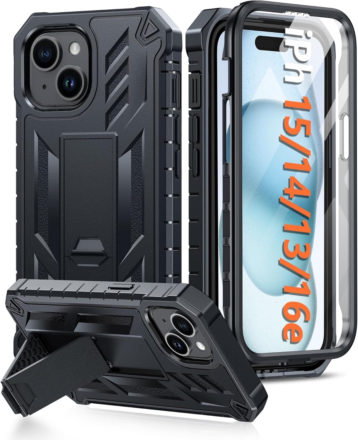 FNTCASE for iPhone 15 Phone Case: for iPhone 13 & 14 & 16e Case Military Grade Shockproof Protection Hard Phonecase - Dual Layer Matte Textured Drop Proof Rugged Protective Cover - 6.1 Inch Black