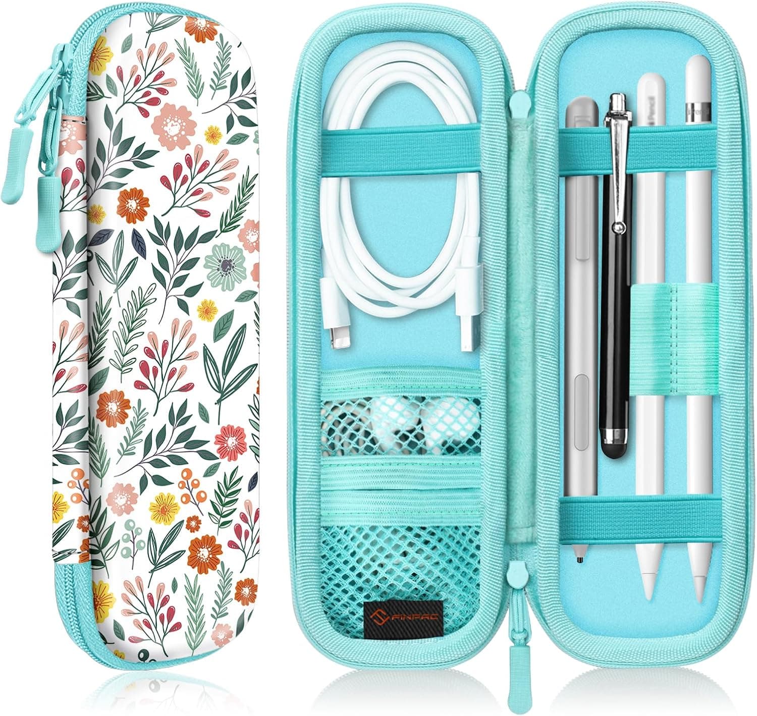 Fintie Holder Case for Apple Pencil Pro, Apple Pencil (USB-C / 1st / 2nd Generation), PU Leather Carrying Bag Sleeve Compatible with Pen, USB Cable, Samsung Stylus, Spring Bloom