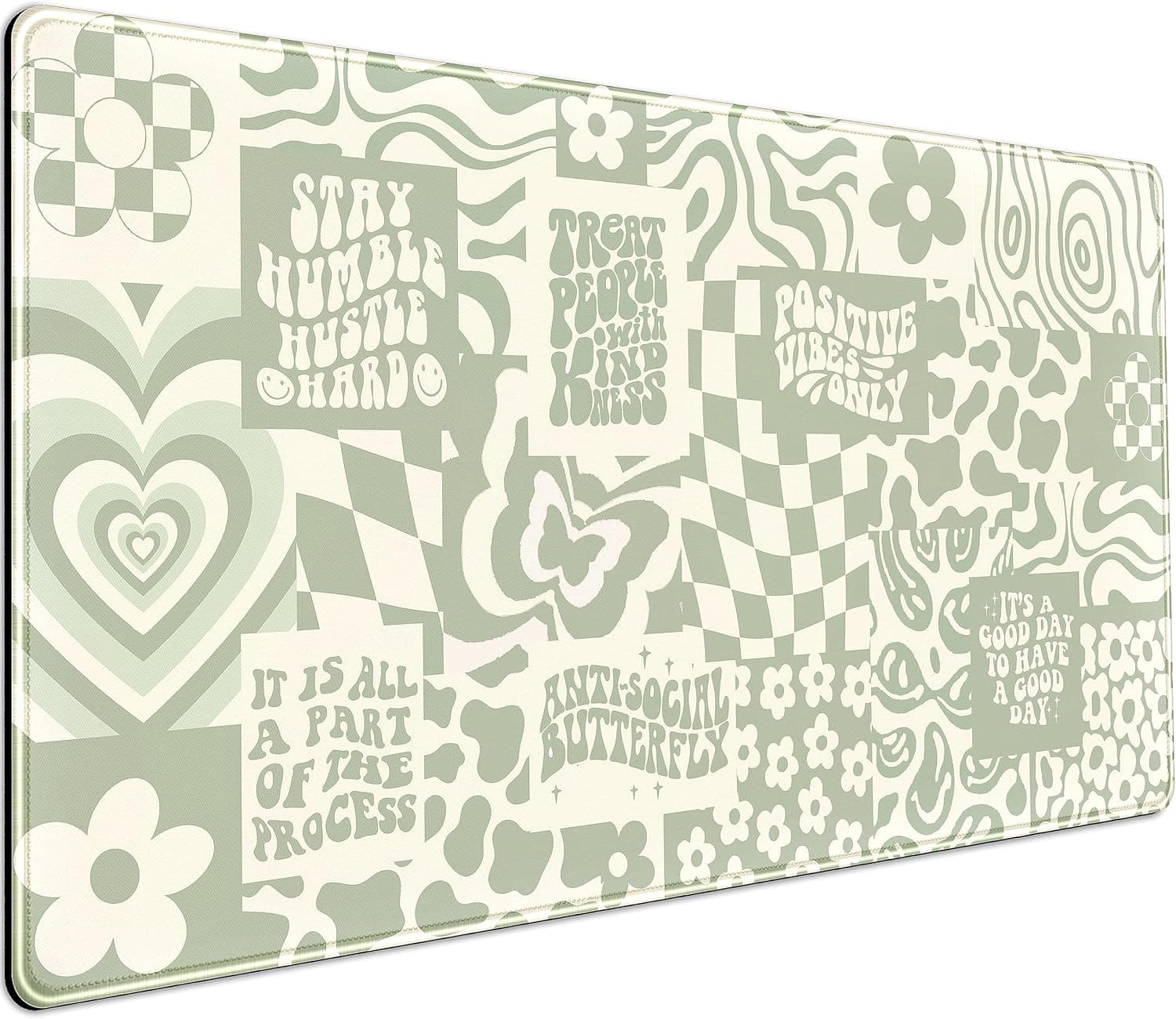 Boho Aesthetic Desk Mat Beige Retro Hippie Boho XXL Large Extended Gaming Green Sage Mouse Pad Women Gamer Girl Work Office Computer Deskmat Mousepad Laptop Keyboard Mat Desk Pad 31.5x15.75 in