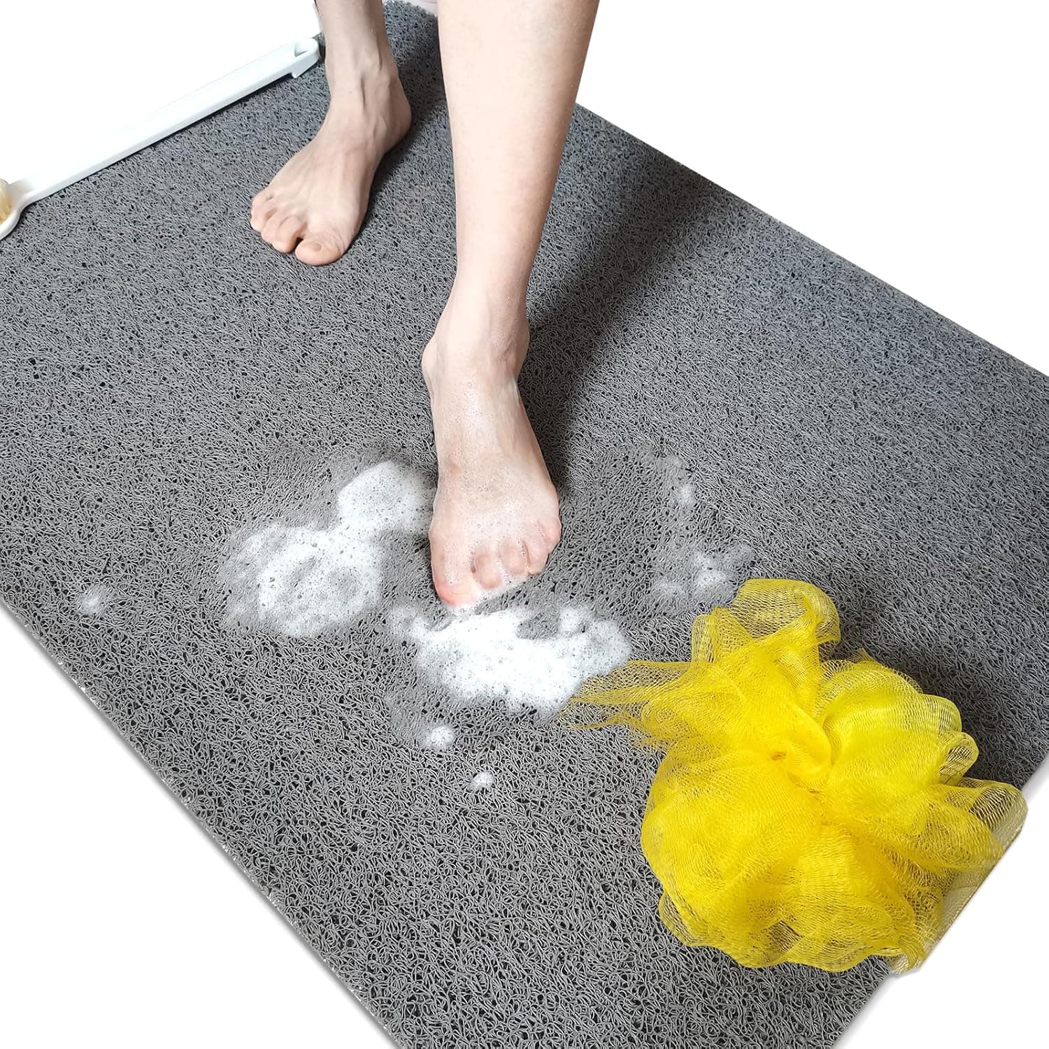 Shower Mats Non Slip for Elderly, 24x47’’Extra Lager Loofah Shower Mat, Loofah Bath Mats for Shower, Non-Slip Bath Mat for Elderly-Grey