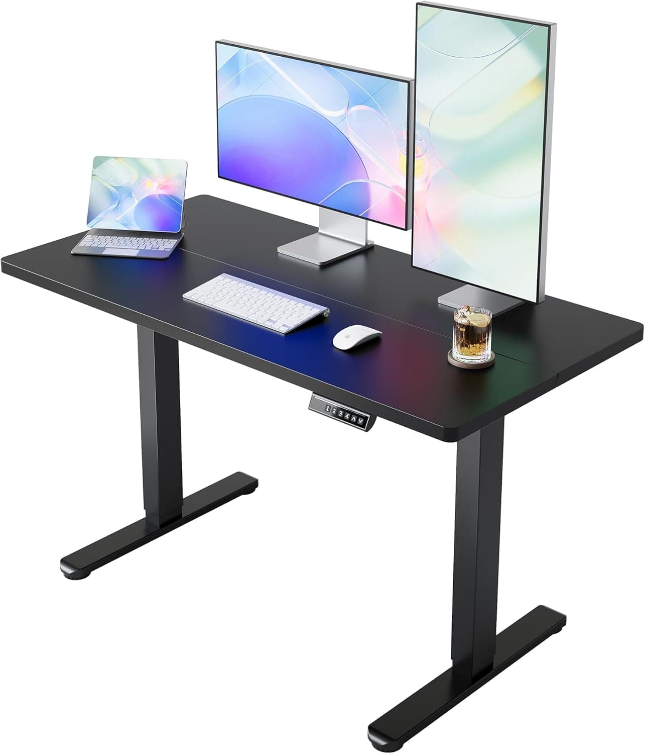 HUANUO 48" x 24" Electric Standing Desk Adjustable Height, 4 Memory Height Settings, Headphone Hook, Cable Manager, Sit Stand Up Desk for Home Office & Computer Workstation, Black