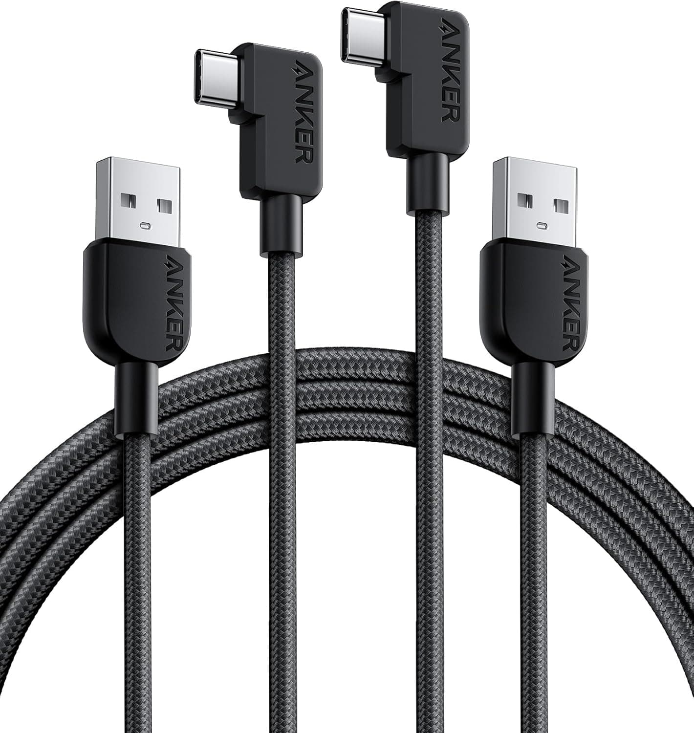 Anker Cable [2 Pack 6FT], Right Angle USB A to USB C Braided Cable, Durable 90 Degree Type C Cord for Samsung Galaxy Note 10,LG V30 (Black)