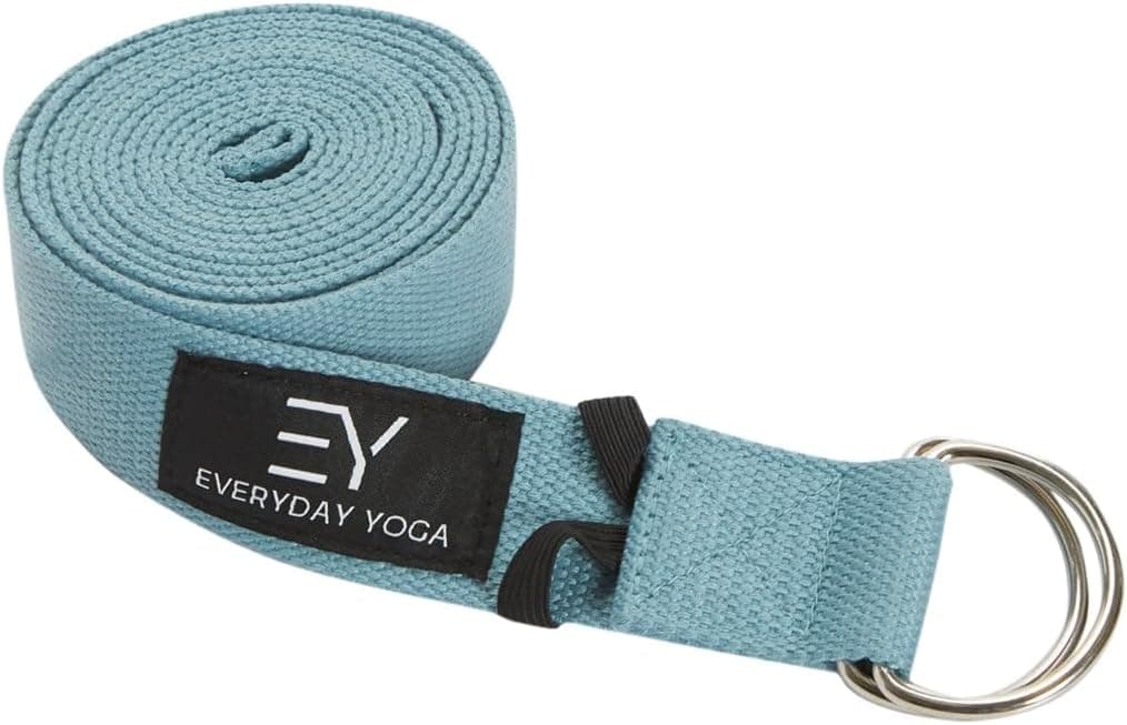 Everyday Yoga Strap with Metal D-Ring - Durable Stretching Strap for Yoga, Pilates, Flexibility & Physical Therapy (6ft, 8ft, 10ft)