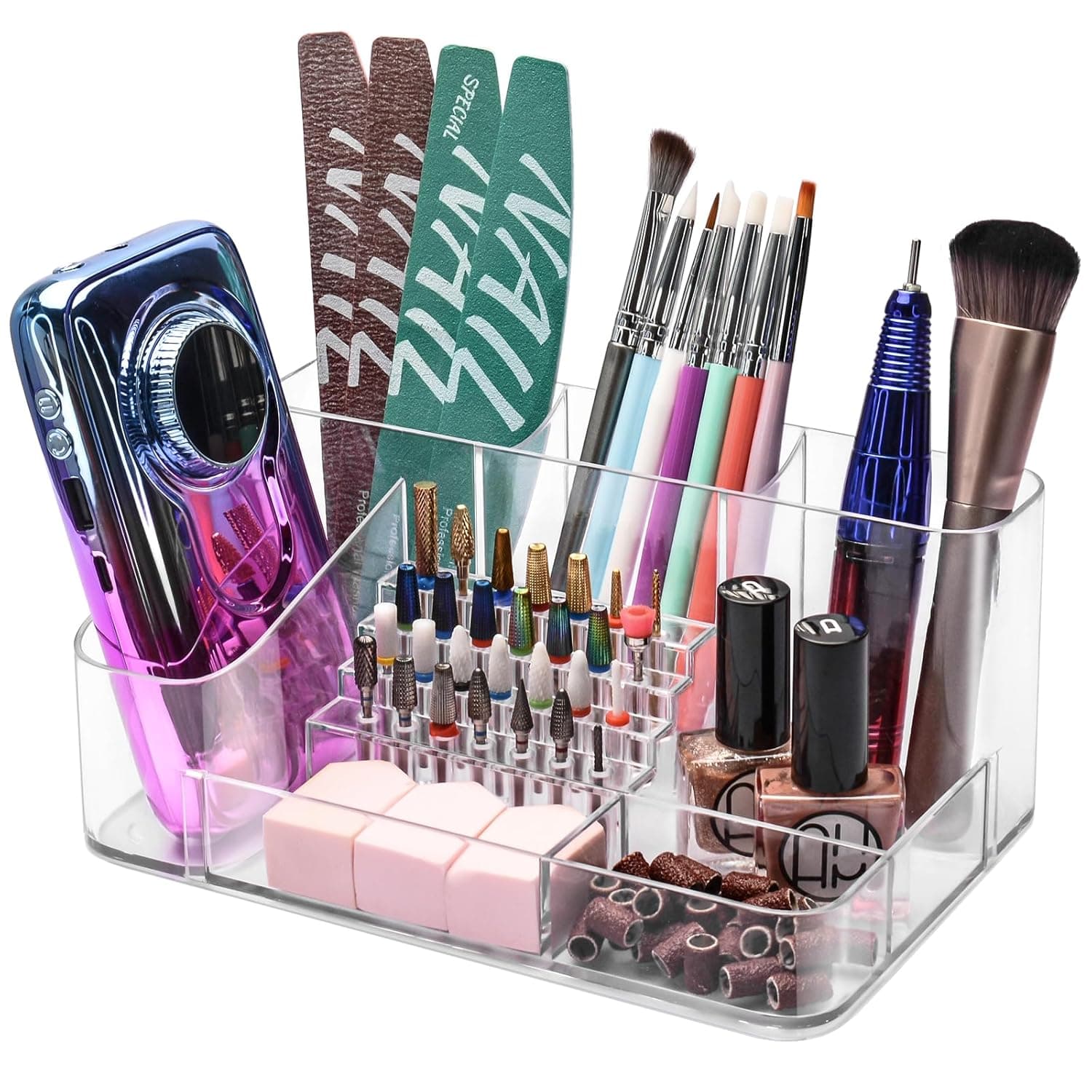 CGBE Nail Drill Holder, 28 Holes Transparent Acrylic Nail Drill Bits Holder, Professional Nail Tools Organizer and Storage Box Case