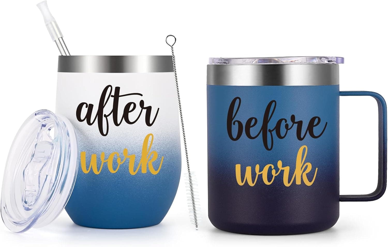 Gtmileo Before Work After Work Gift Set, Christmas Office Work Gifts for Coworkers Employees Male Boss Men Friends Manger Employer Leader, 12oz Stainless Steel Insulated Coffee Mug Wine Tumbler Set