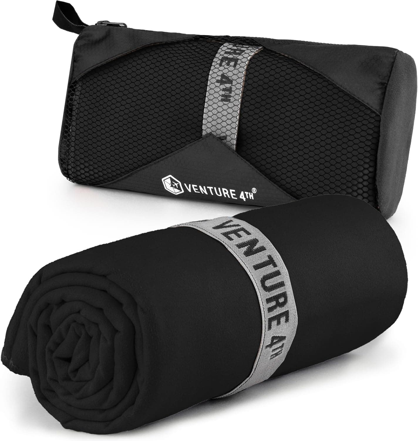 VENTURE 4TH Quick Dry Towel. Microfiber Travel Towel Ideal for Camping, Hiking, Backpacking, Gym. Lightweight & Fast Drying Travel Towels for Body. Compact & Easy to Pack - Black Medium