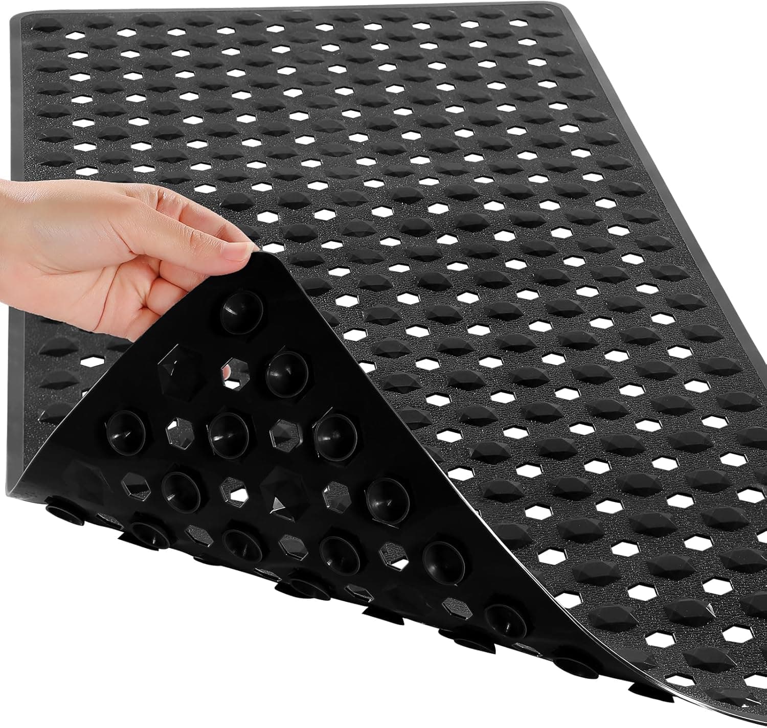 Yimobra Bath Tub Mat Non Slip, 34.5"x15.5" Long Shower Mat, Machine Washable Bathmat with Drain Holes and Suction Cups, Soft on Feet, Bathroom Essentials, Black